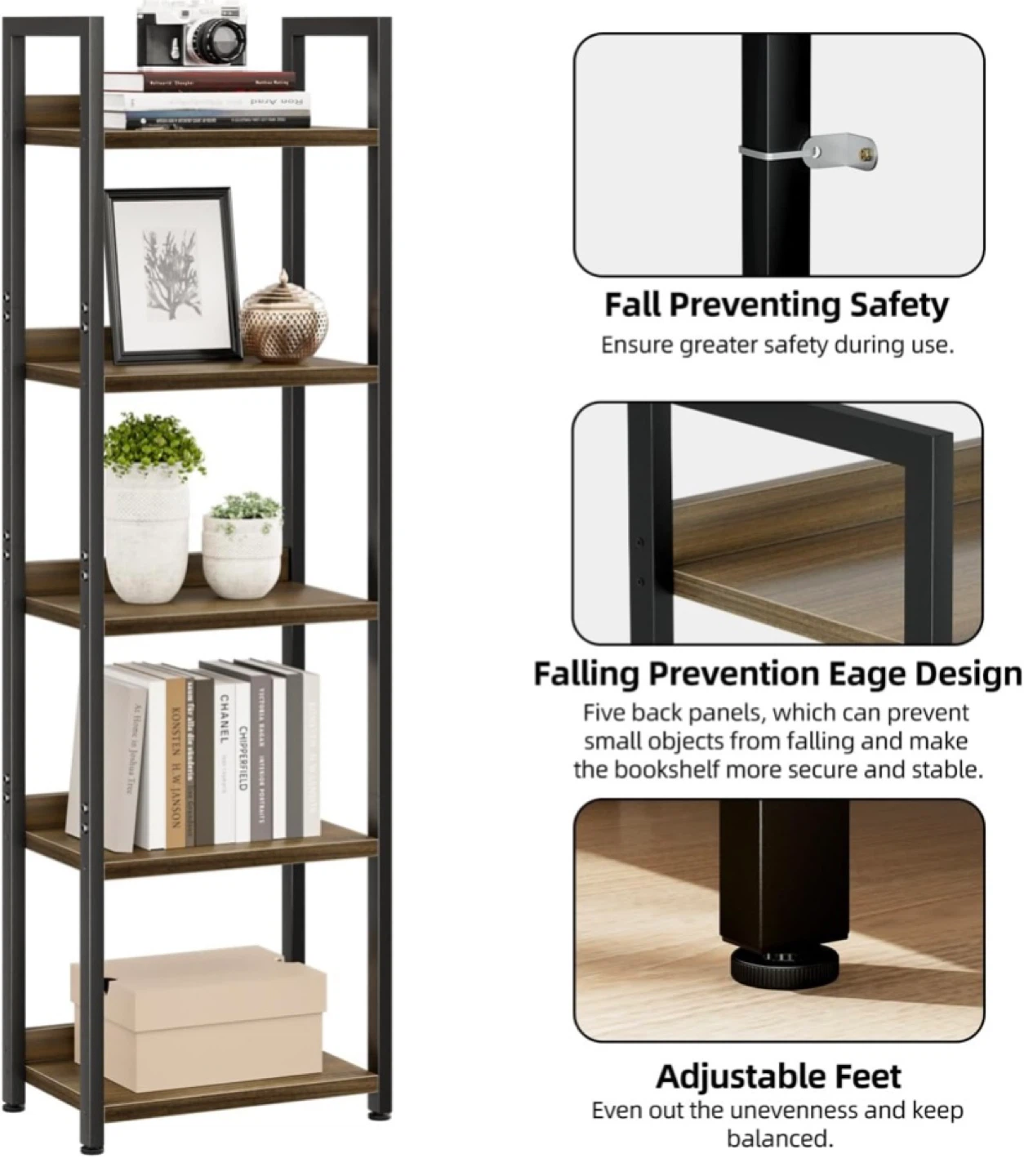 New Narrow 5 Tier Bookshelf Bookcase - photo 4
