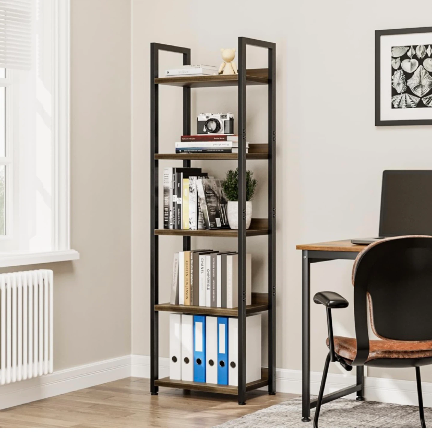 New Narrow 5 Tier Bookshelf Bookcase
