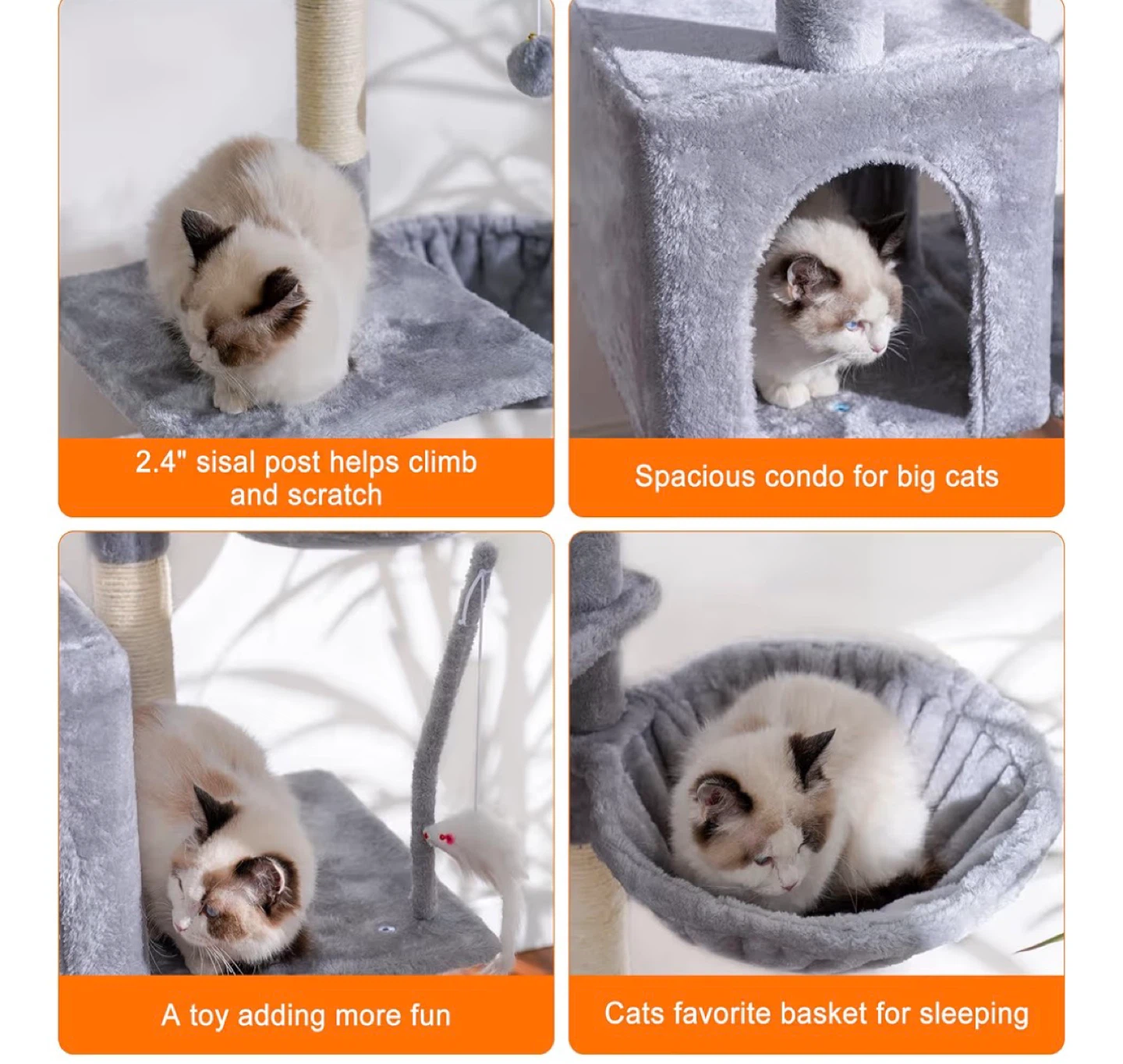 Grey Cat Tree Condo with Hammock and Perch - photo 5