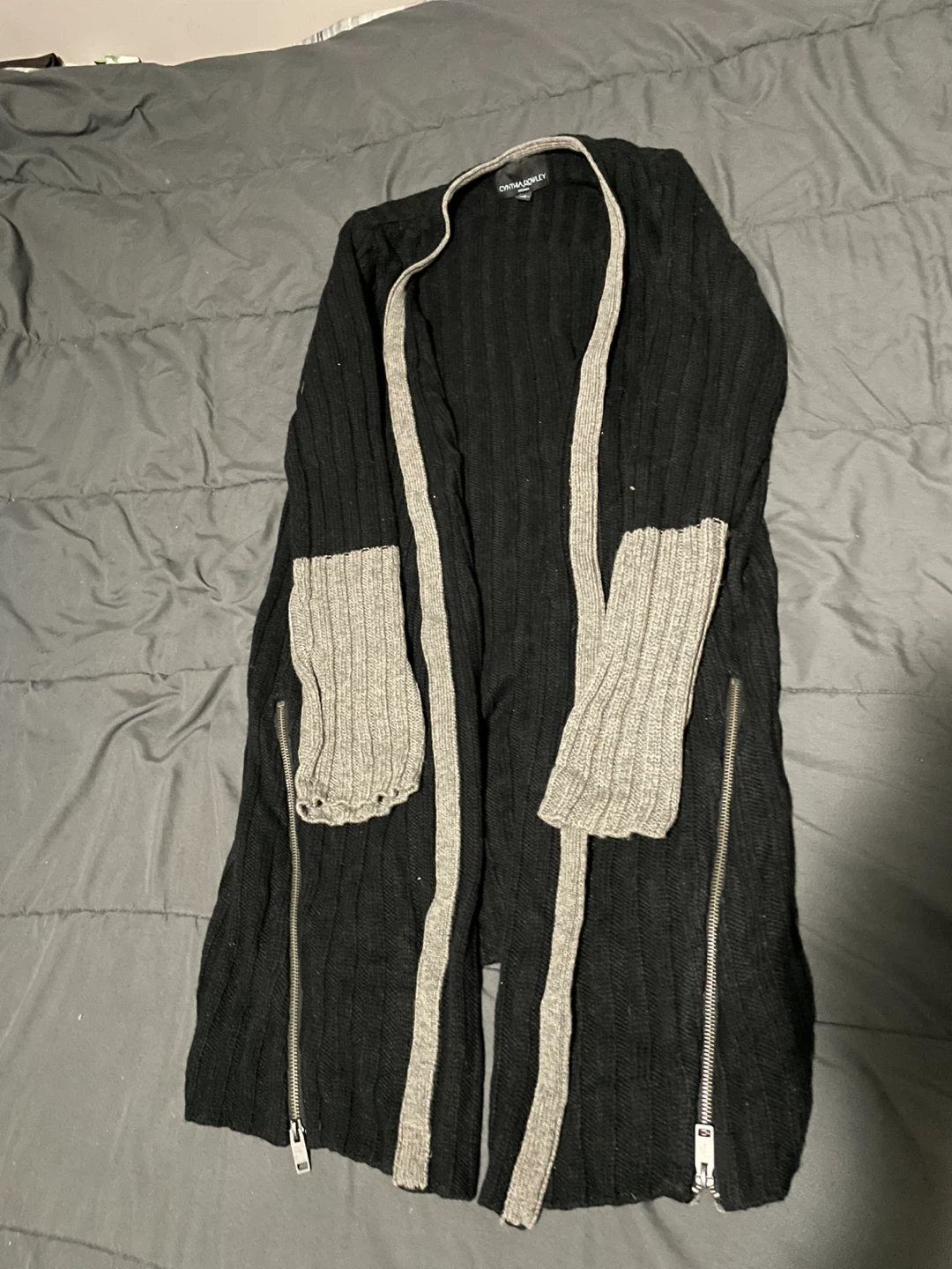 Cynthia Rowley Woman 1X Black Ribbed Zip Cardigan