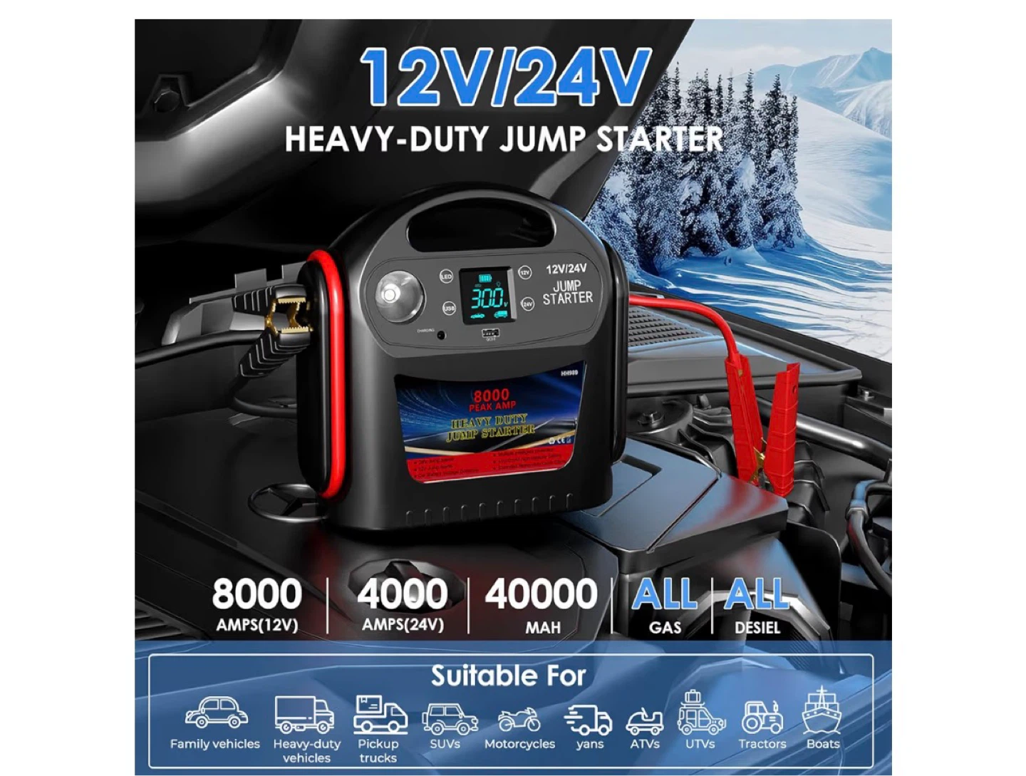 12V/24V Heavy-Duty Jump Starter with 8000 Peak Amps - photo 2
