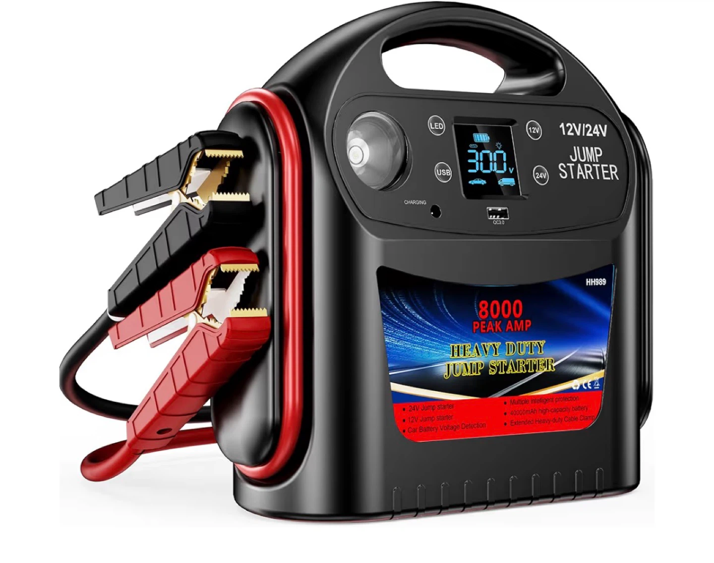 12V/24V Heavy-Duty Jump Starter with 8000 Peak Amps