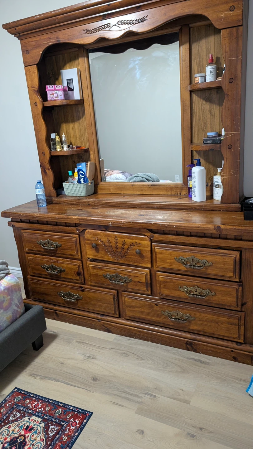 Wooden Dresser with Mirror nd bed frame