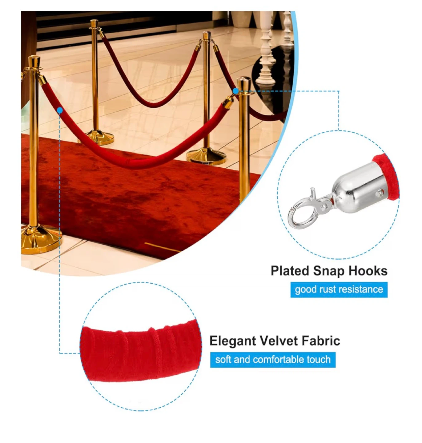 8 Pcs Red Velvet Ropes for Stanchions - photo 3