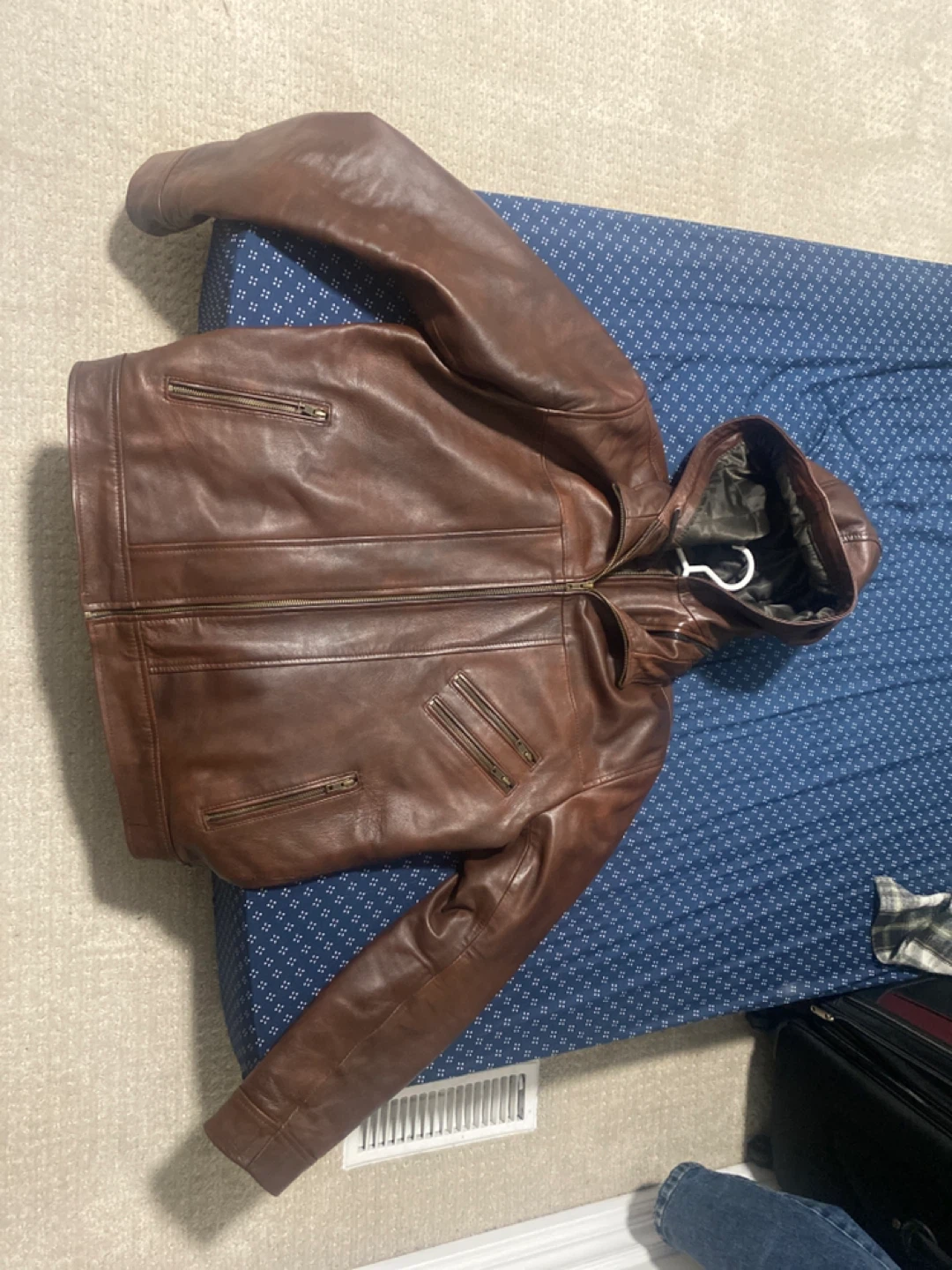 Brown Leather Hooded Jacket