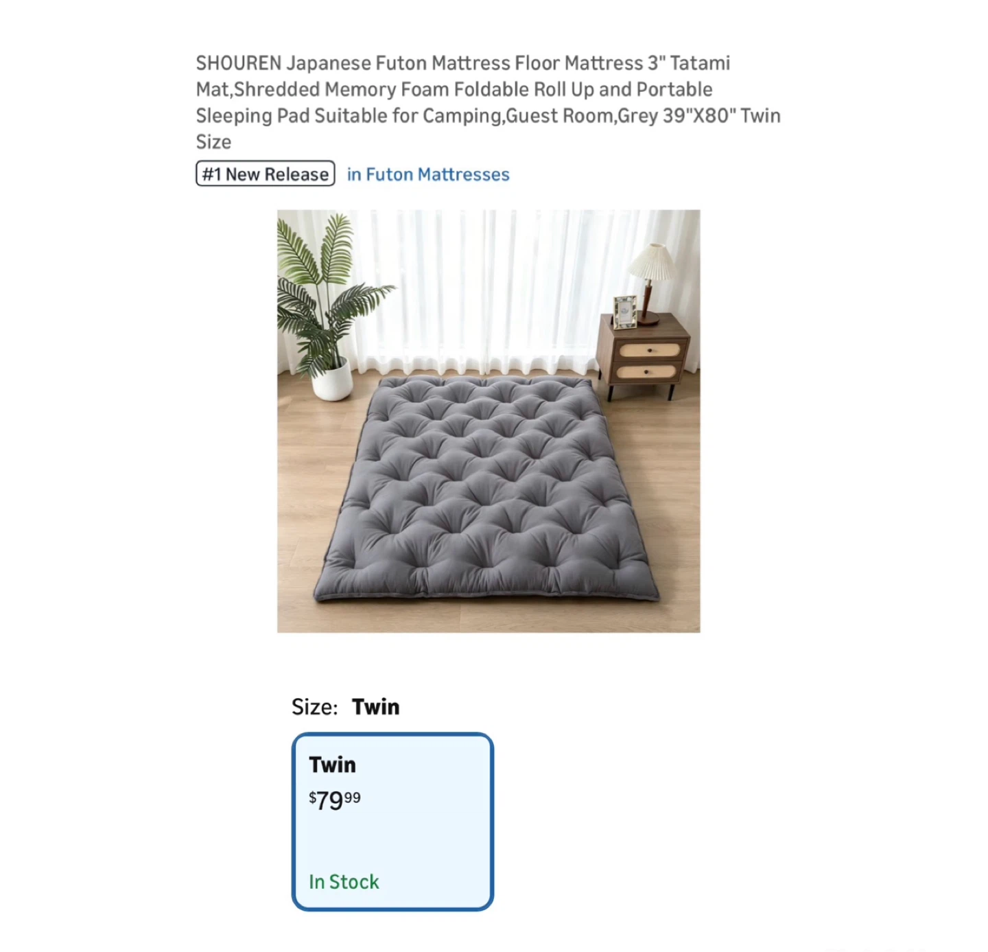 Brand new Grey 39"X80" Twin Size Japanese Futon Mattress