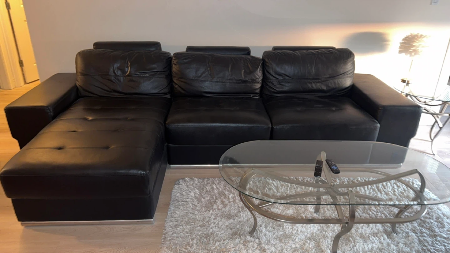 Black Leather Sectional Sofa - photo 3