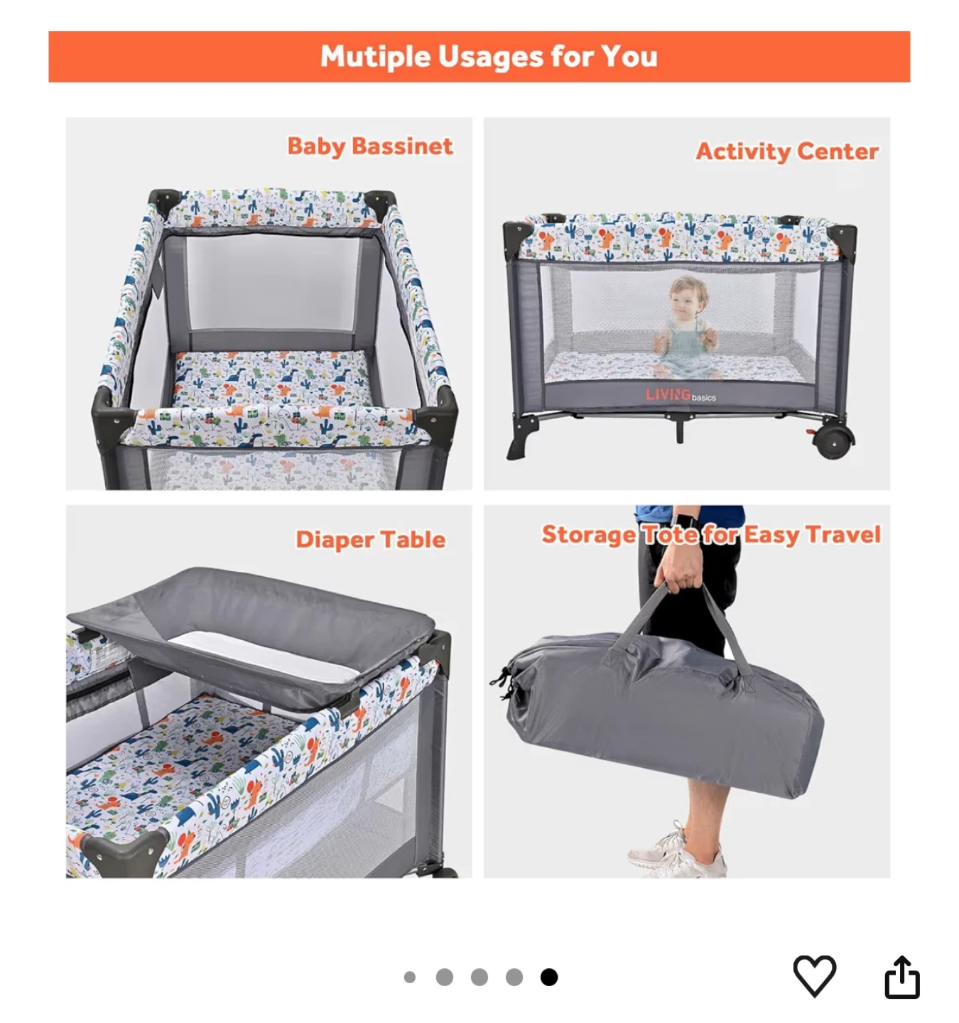 LIVINGbasics Playpen Baby Bassinet Activity Centre Diaper Table - photo 2