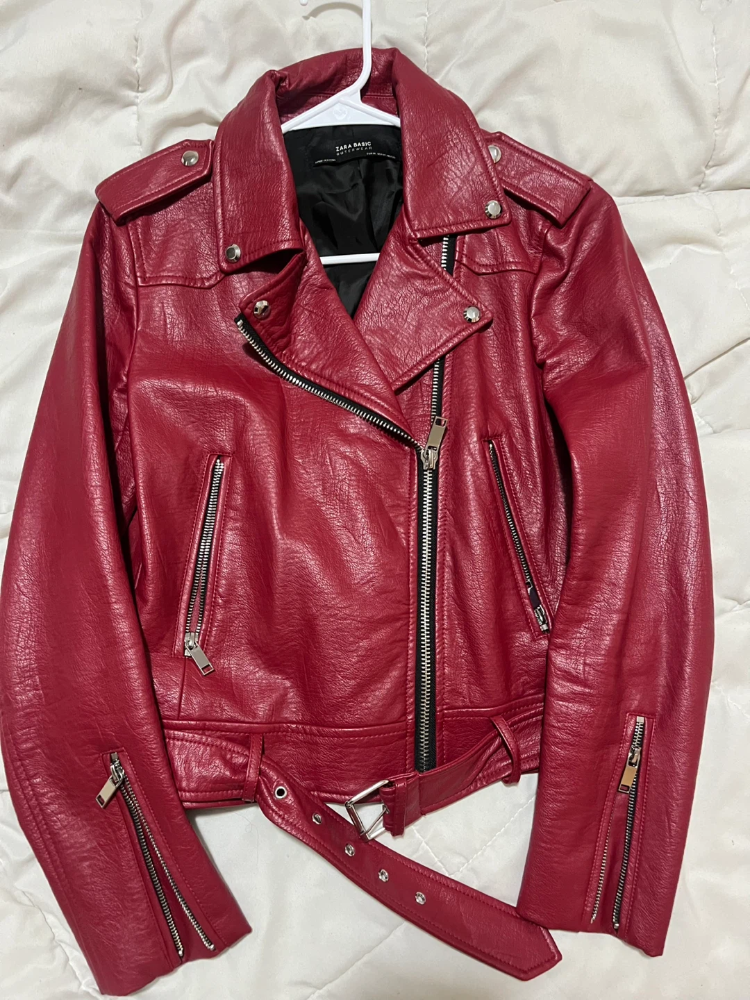 Red Faux Leather Jacket Zara