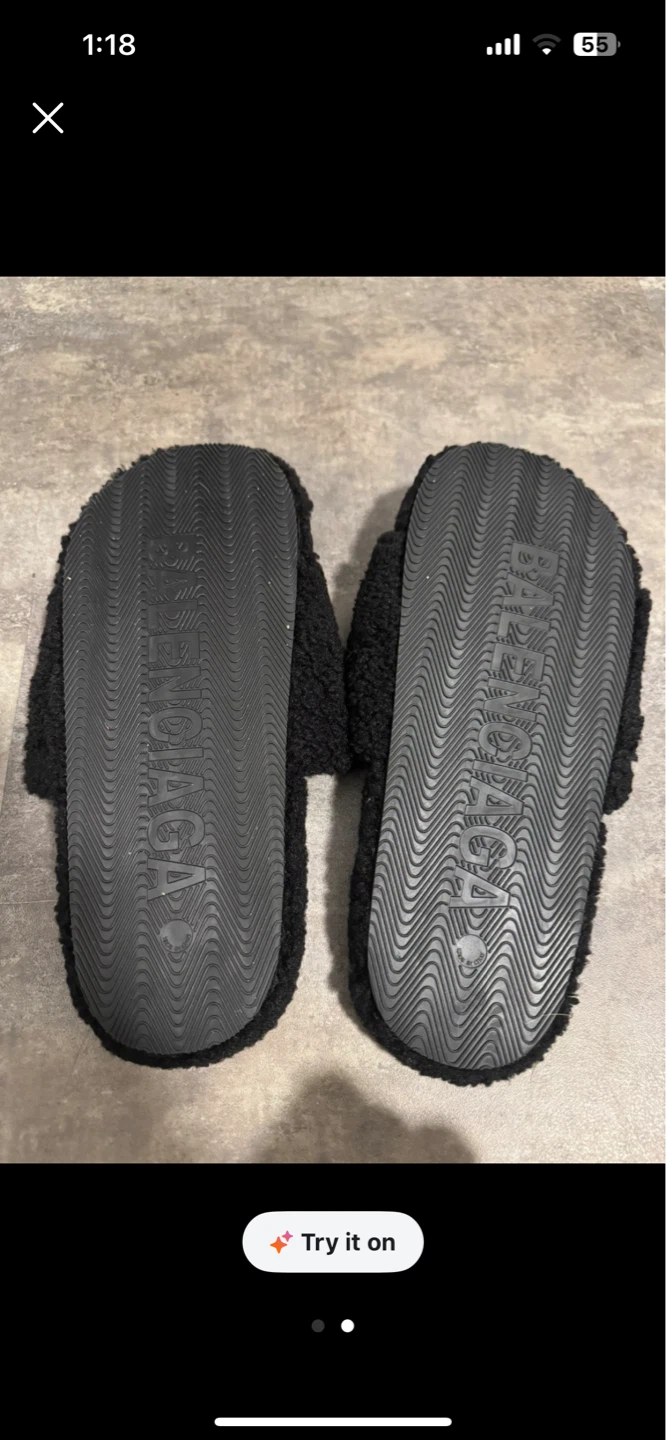 Balenciaga Black Fuzzy Slides - photo 2