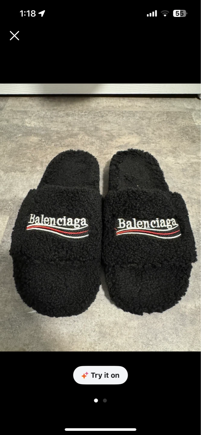 Balenciaga Black Fuzzy Slides
