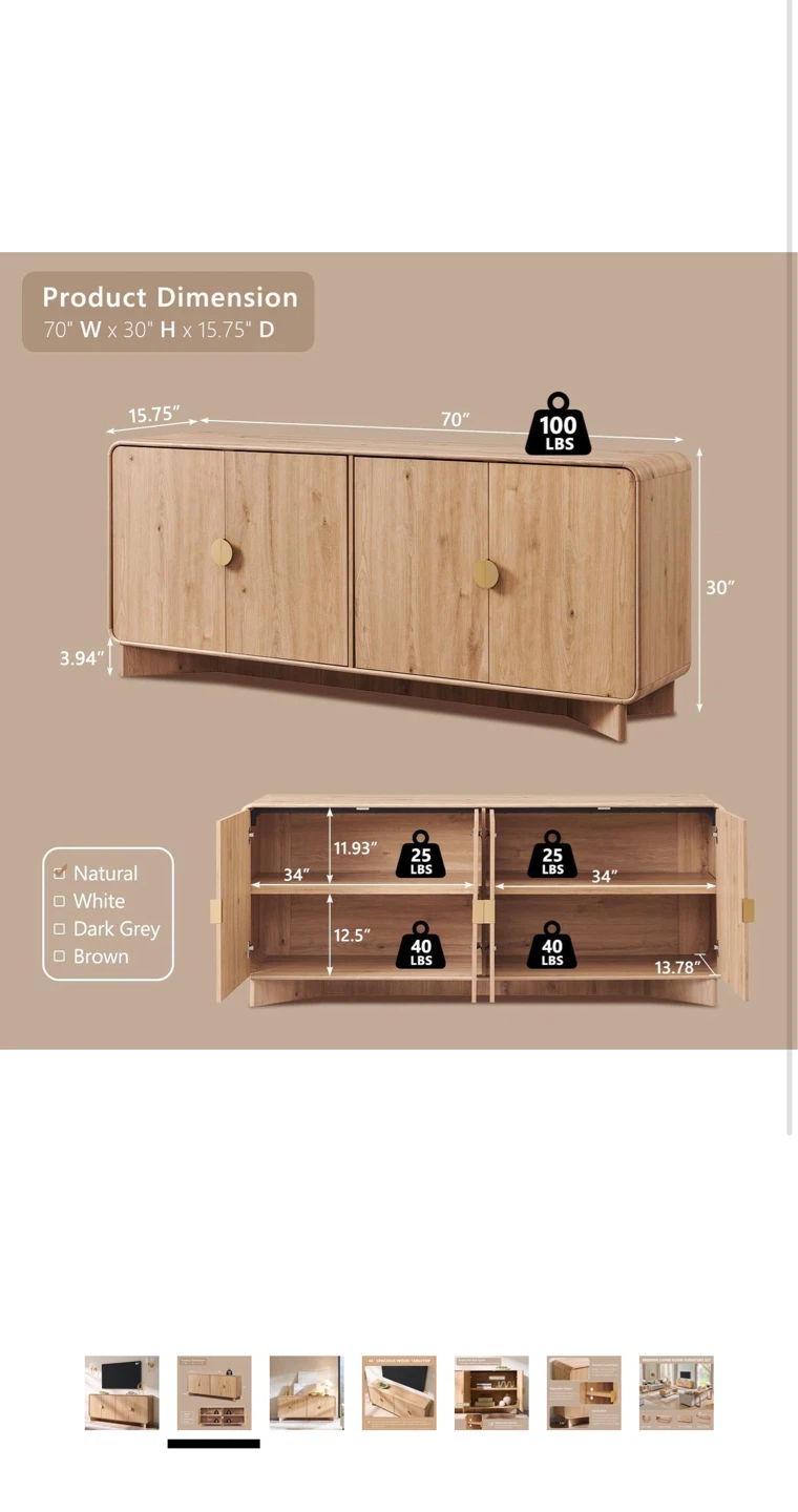 Natural Wood 4-Door Media Console - photo 2