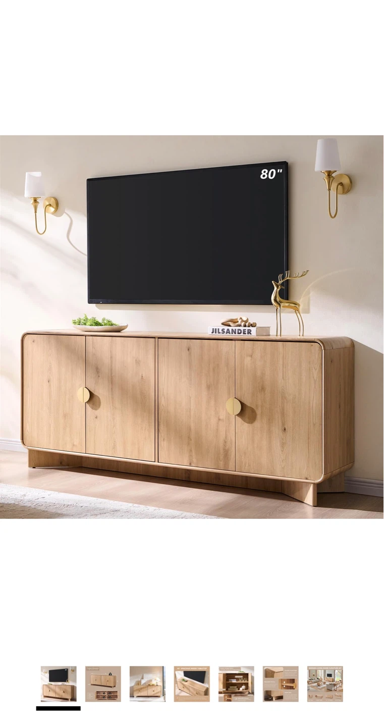 Natural Wood 4-Door Media Console