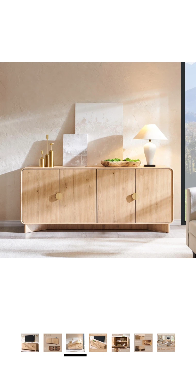 Natural Wood 4-Door Media Console - photo 3