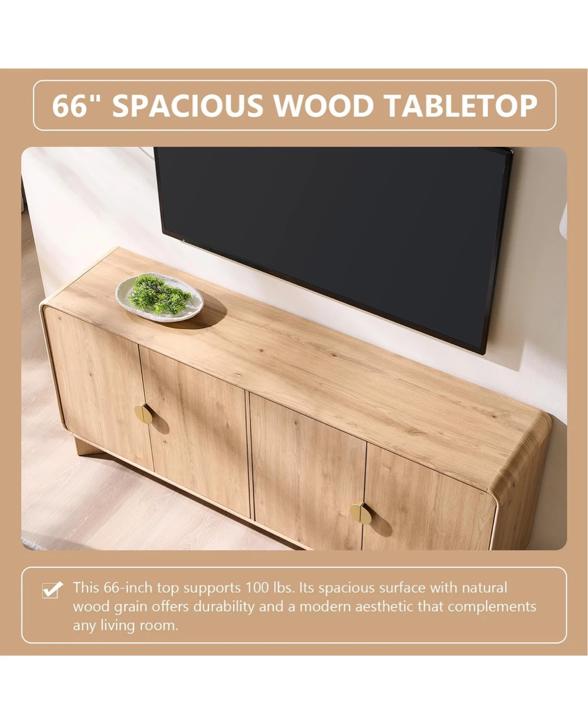 Natural Wood 4-Door Media Console - photo 4