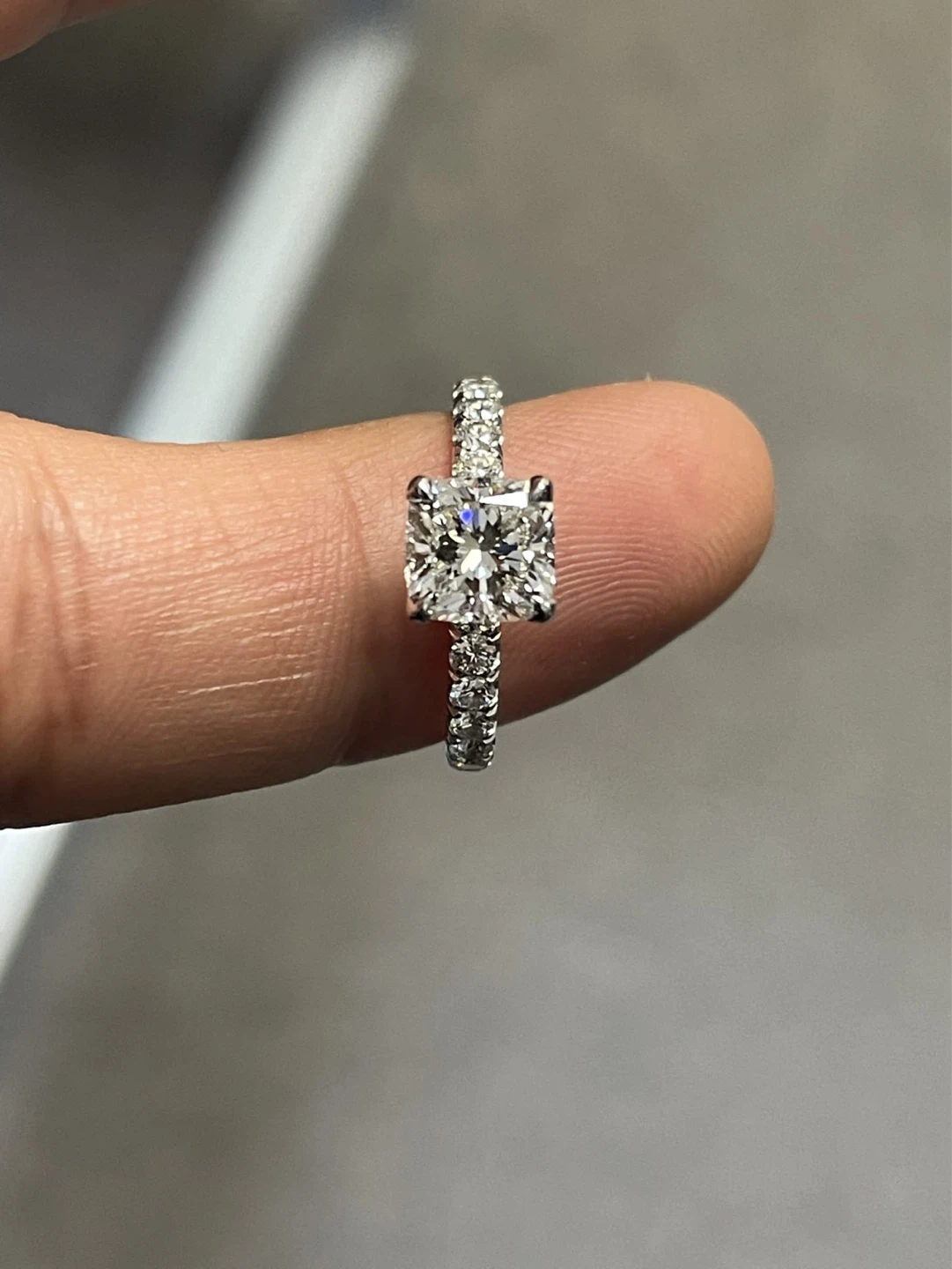 Cushion Cut Diamond Engagement Ring with Pave Band