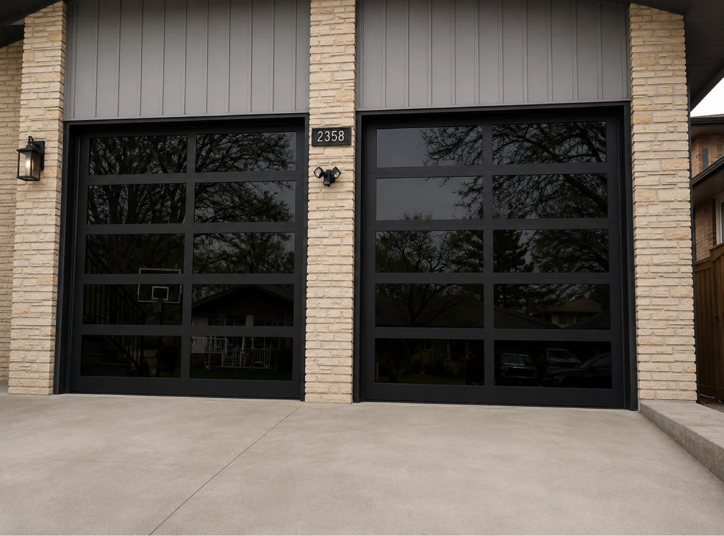 Modern Black Garage Doors with Glass Panels