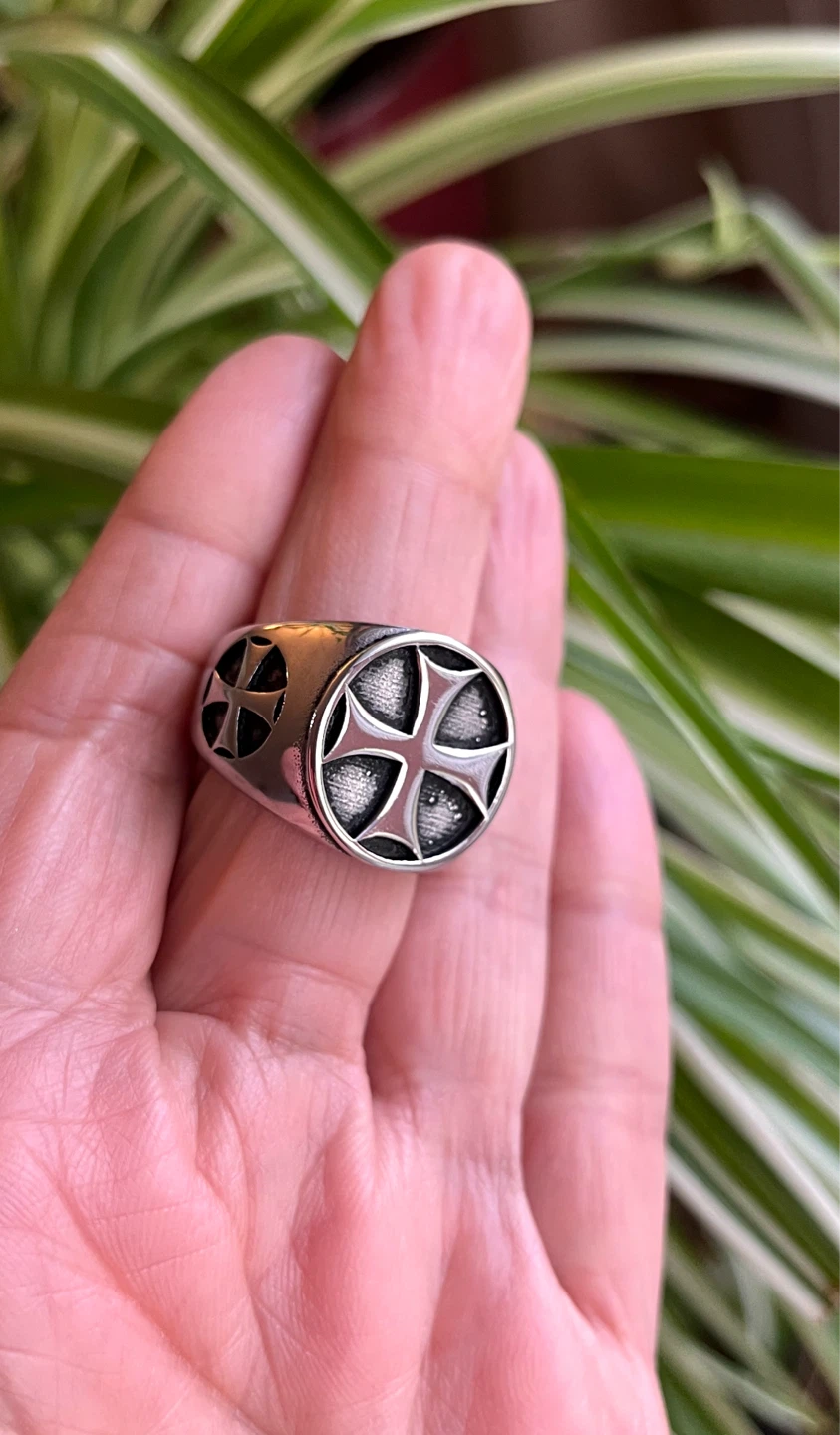 Men's Stainless Steel Ring with Cross Design