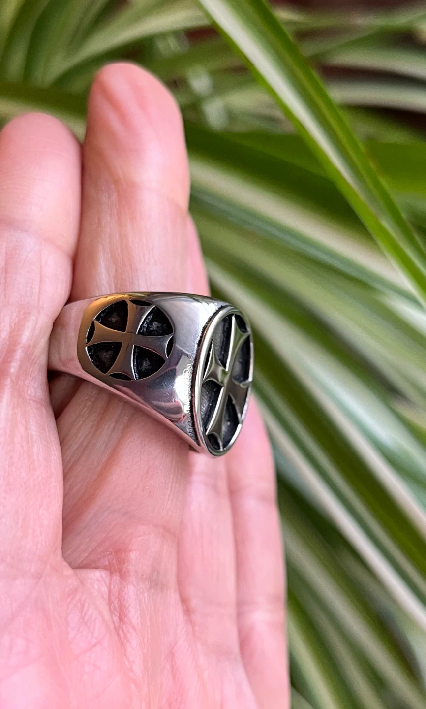 Men's Stainless Steel Ring with Cross Design - photo 2