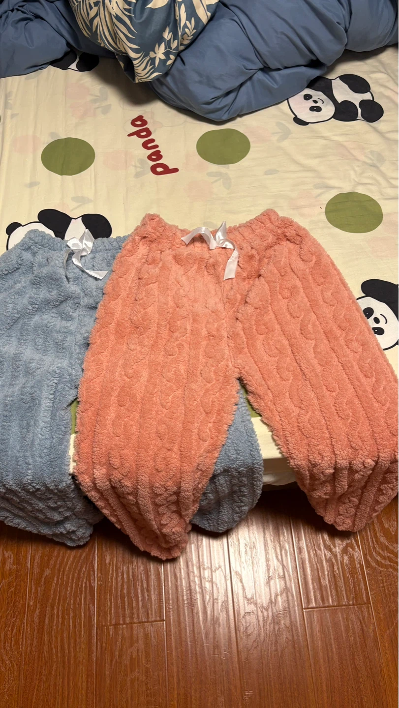 Fuzzy Pajama Pants Set - Pink & Blue - Size M - photo 4