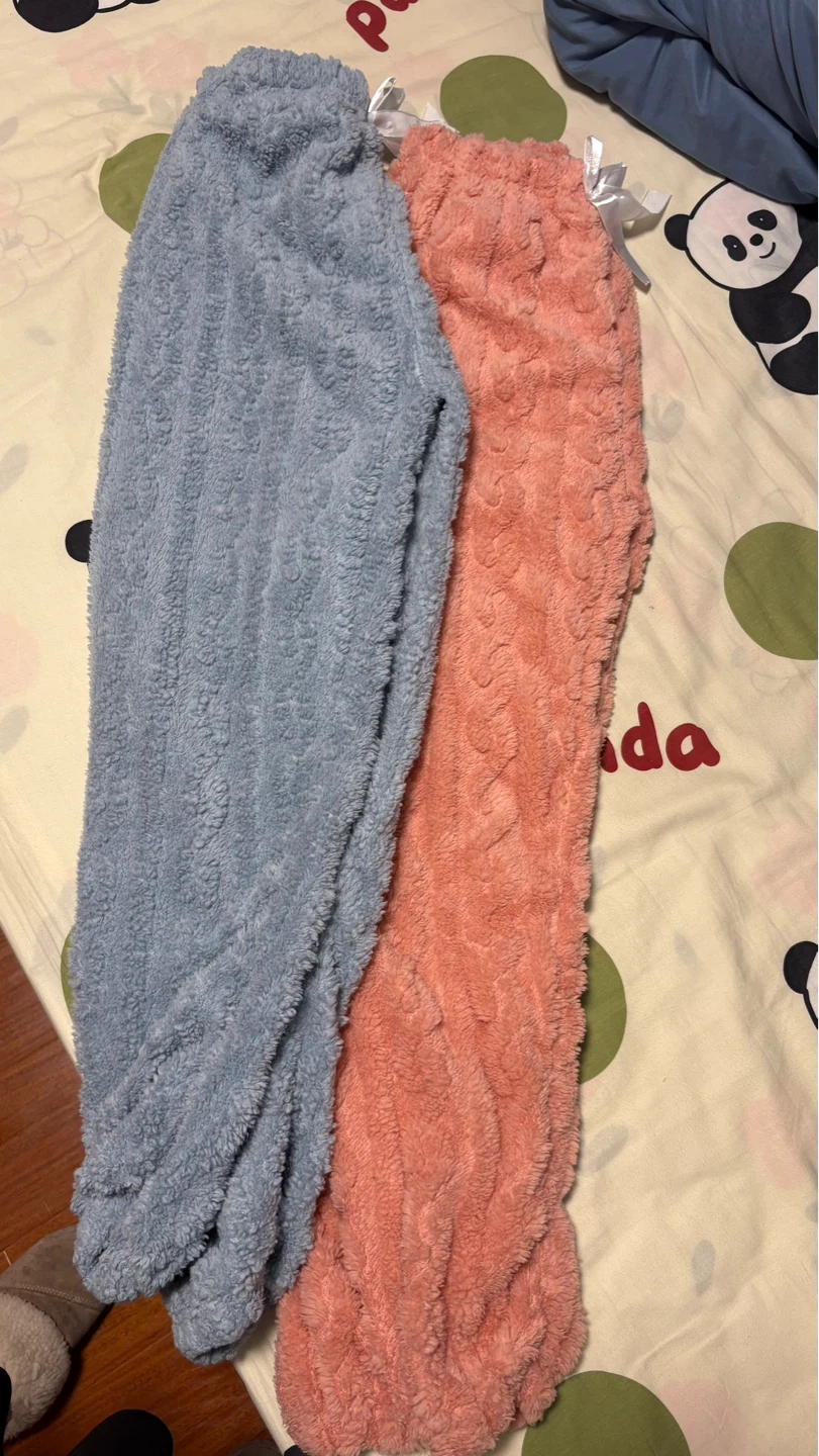 Fuzzy Pajama Pants Set - Pink & Blue - Size M - photo 3