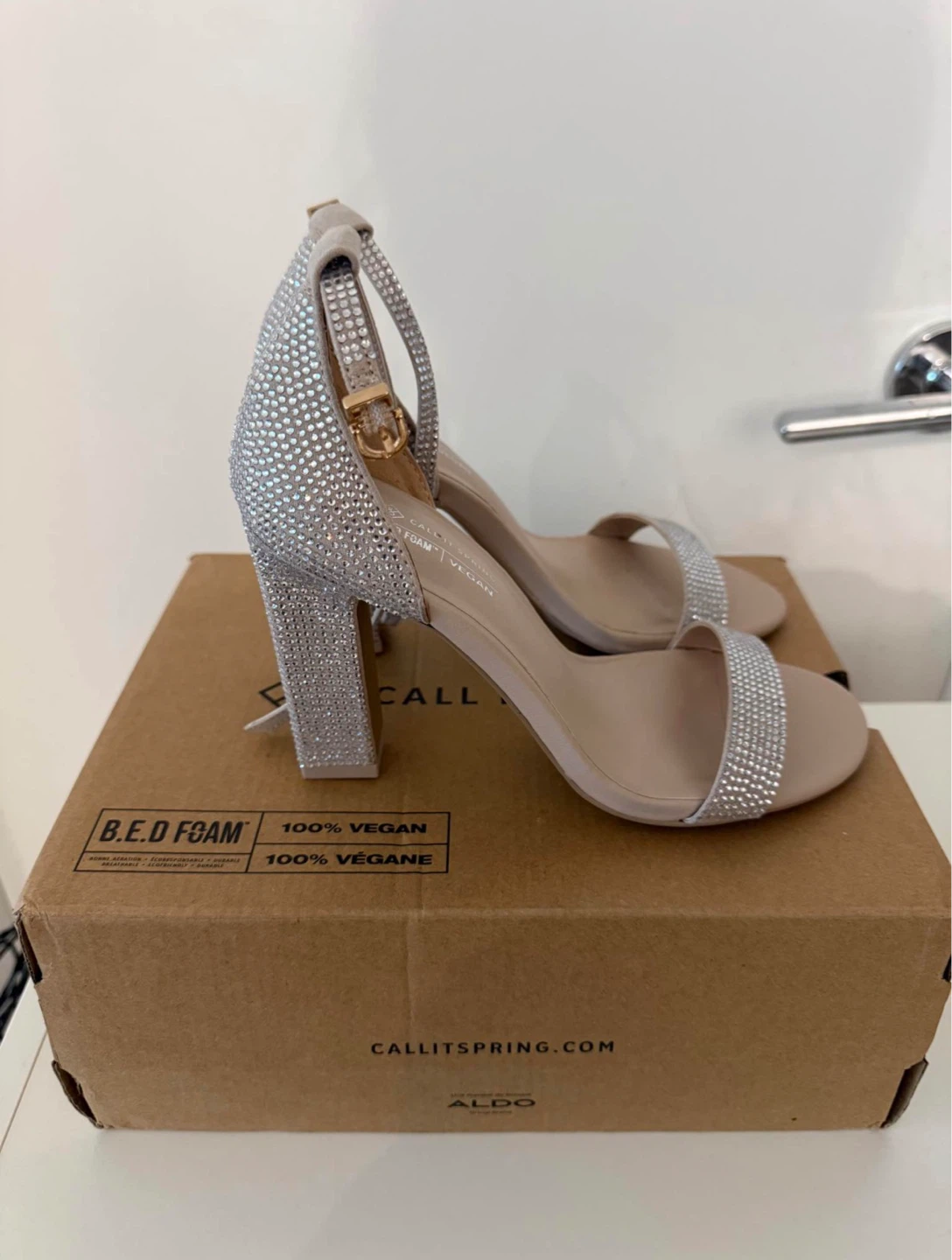 Call It Spring Rhinestone Block Heel Sandals