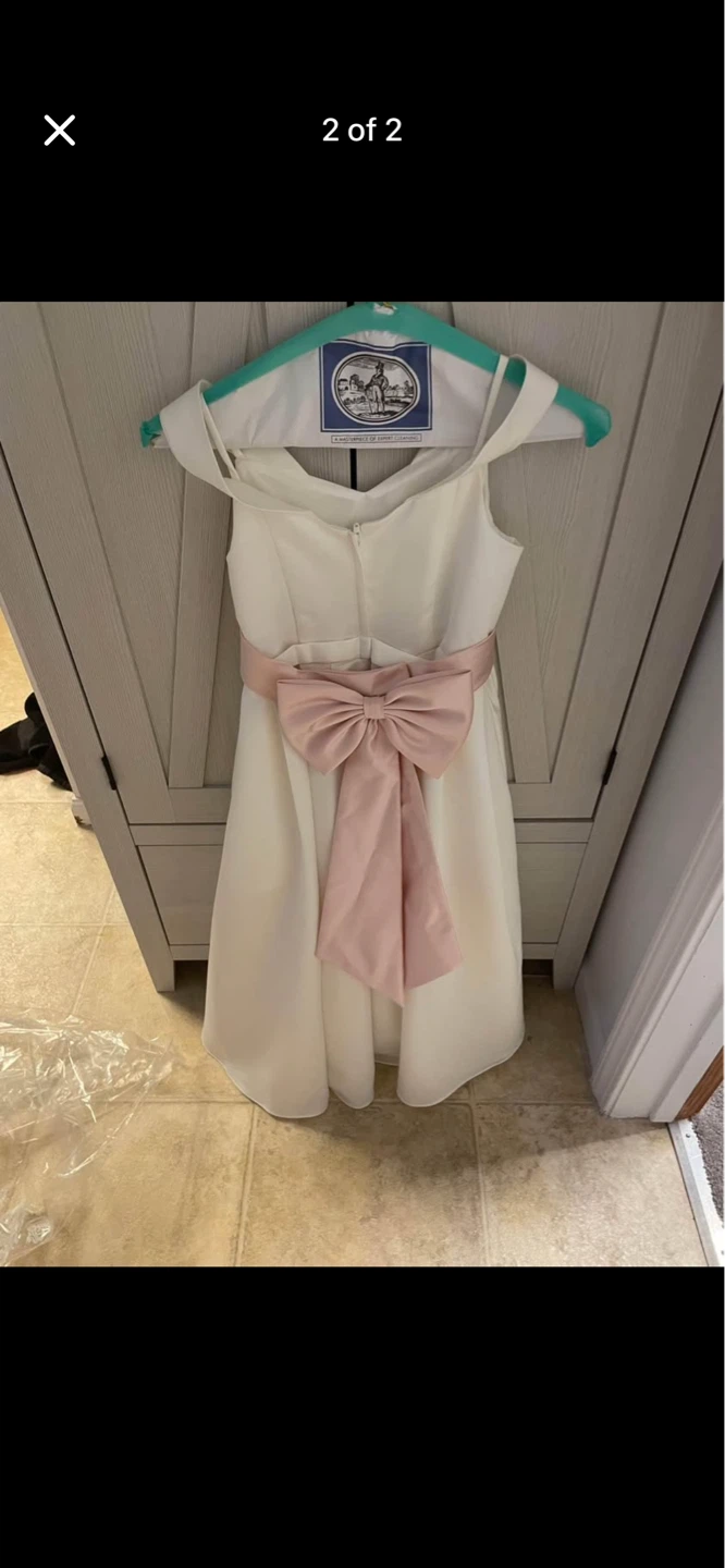 White Flower Girl Dress with Pink Sash - photo 2