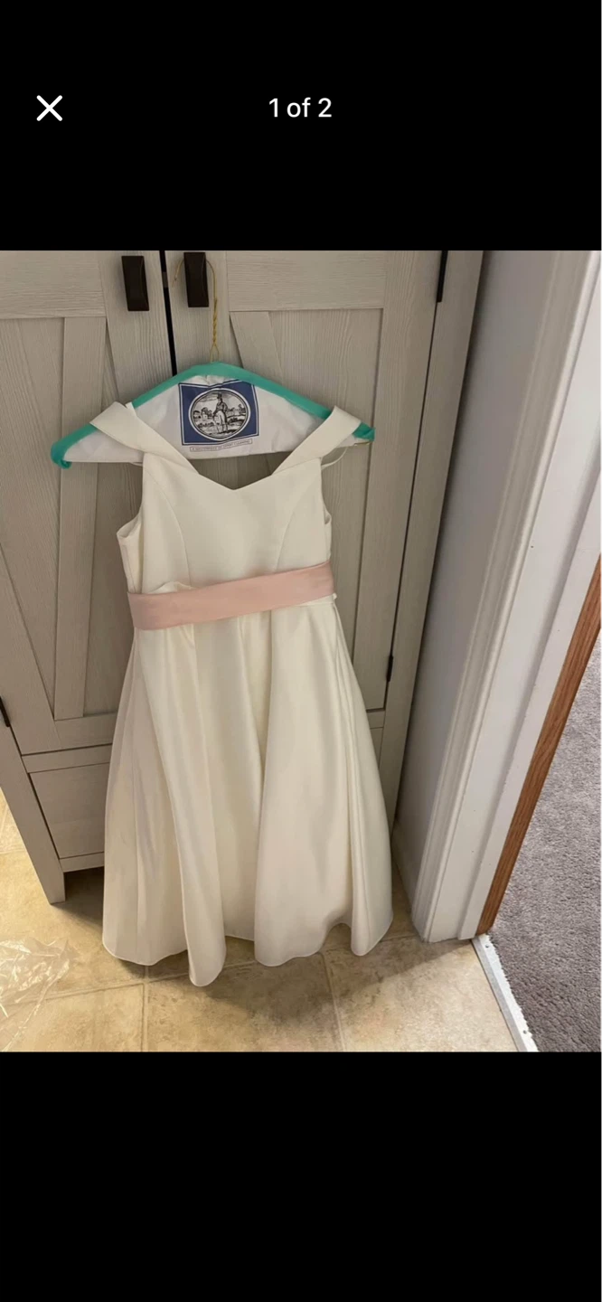 White Flower Girl Dress with Pink Sash
