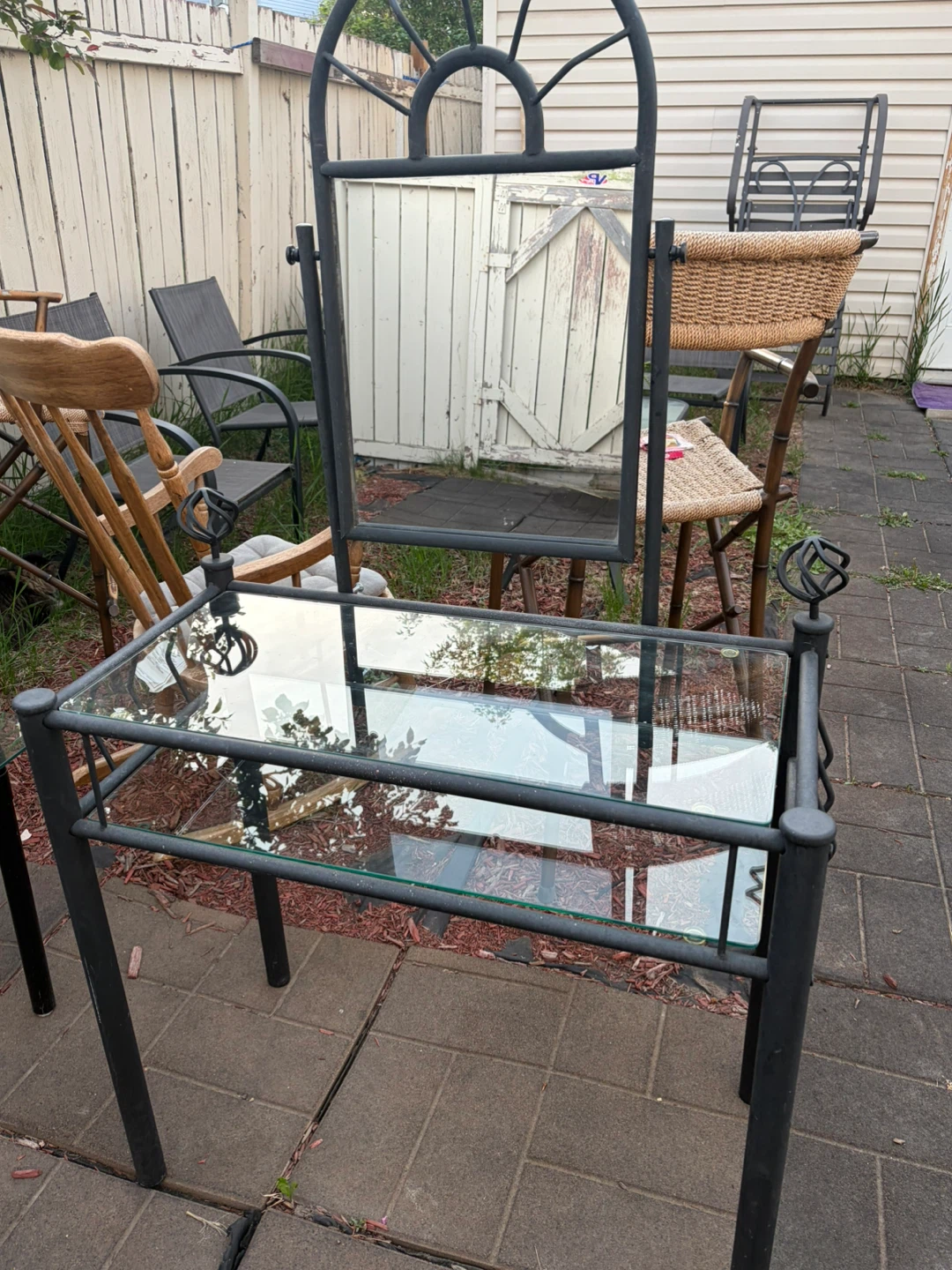 Metal and Glass Vanity Table with Mirror