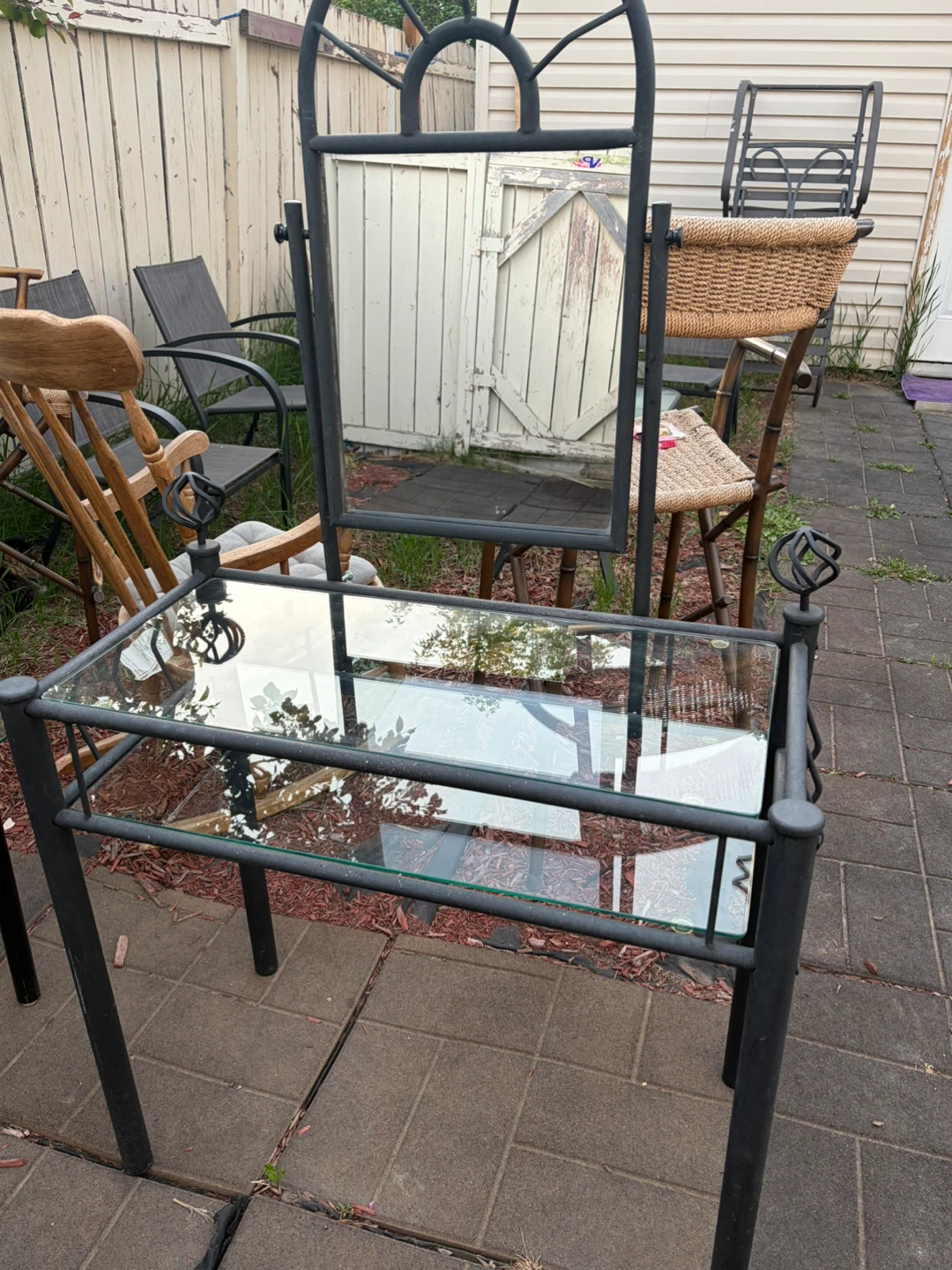Metal and Glass Vanity Table with Mirror - photo 2