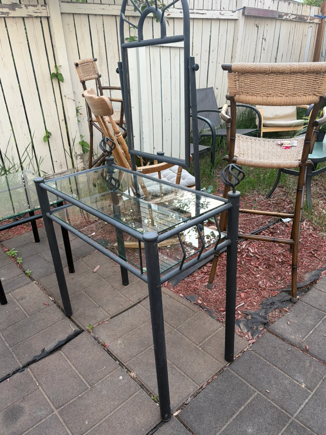 Metal and Glass Vanity Table with Mirror - photo 4