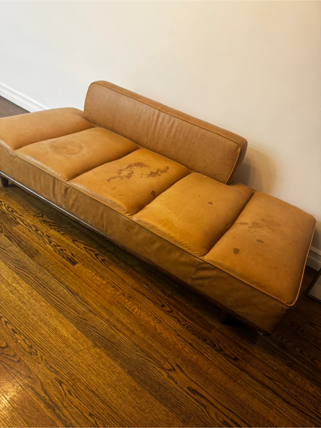 FREE - Cognac Real Leather Sofa (with Stains)
