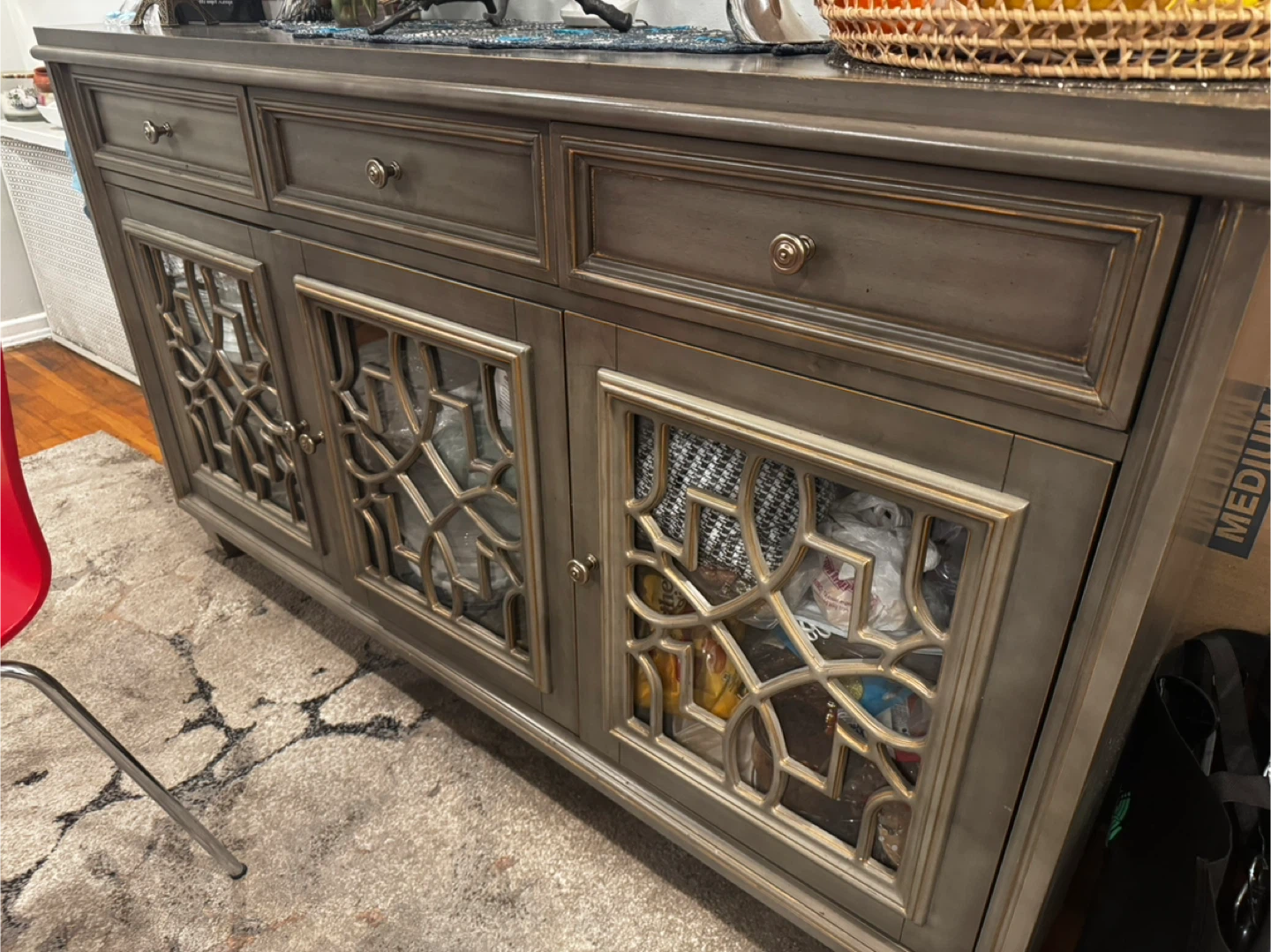 Gray Accent Cabinet with Glass Doors