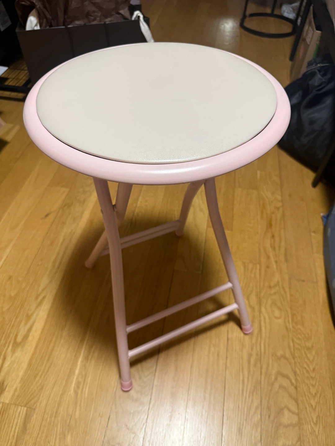 Pink Folding Stool with Padded Seat