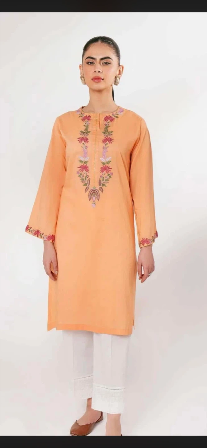 Nishat Embroidered Orange Kurti - Size Medium