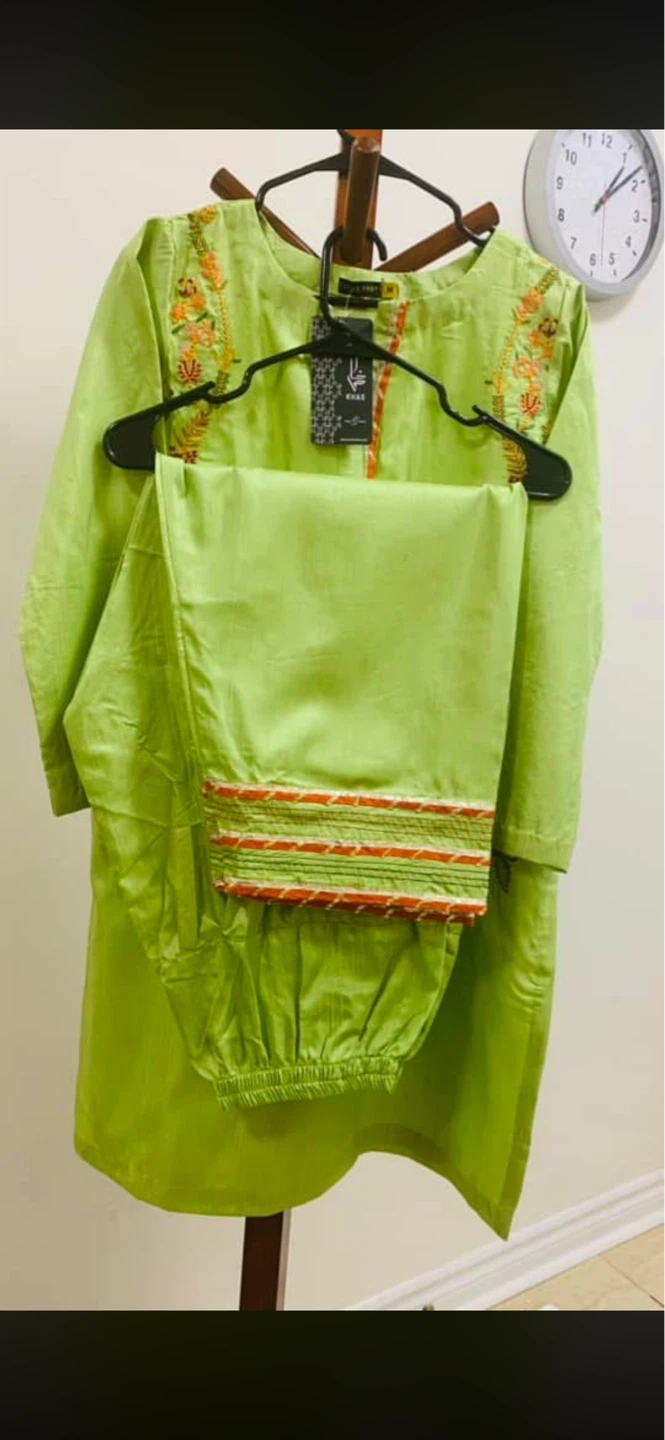 Lime Green Embroidered Kurti and Pants Set - Medium - photo 4