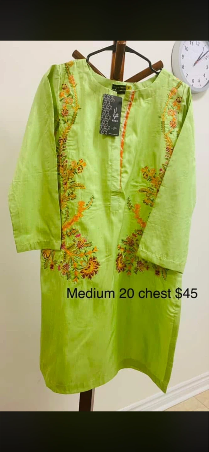 Lime Green Embroidered Kurti and Pants Set - Medium - photo 3