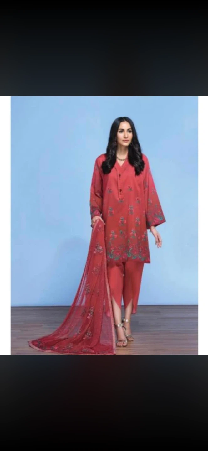 Red 3-Piece Embroidered Lawn Suit