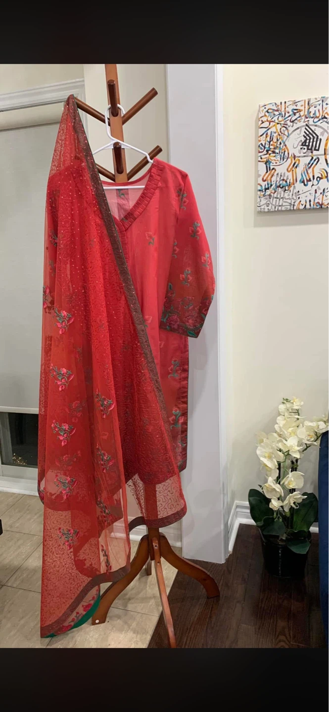 Red 3-Piece Embroidered Lawn Suit - photo 3