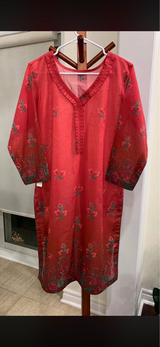 Red 3-Piece Embroidered Lawn Suit - photo 2