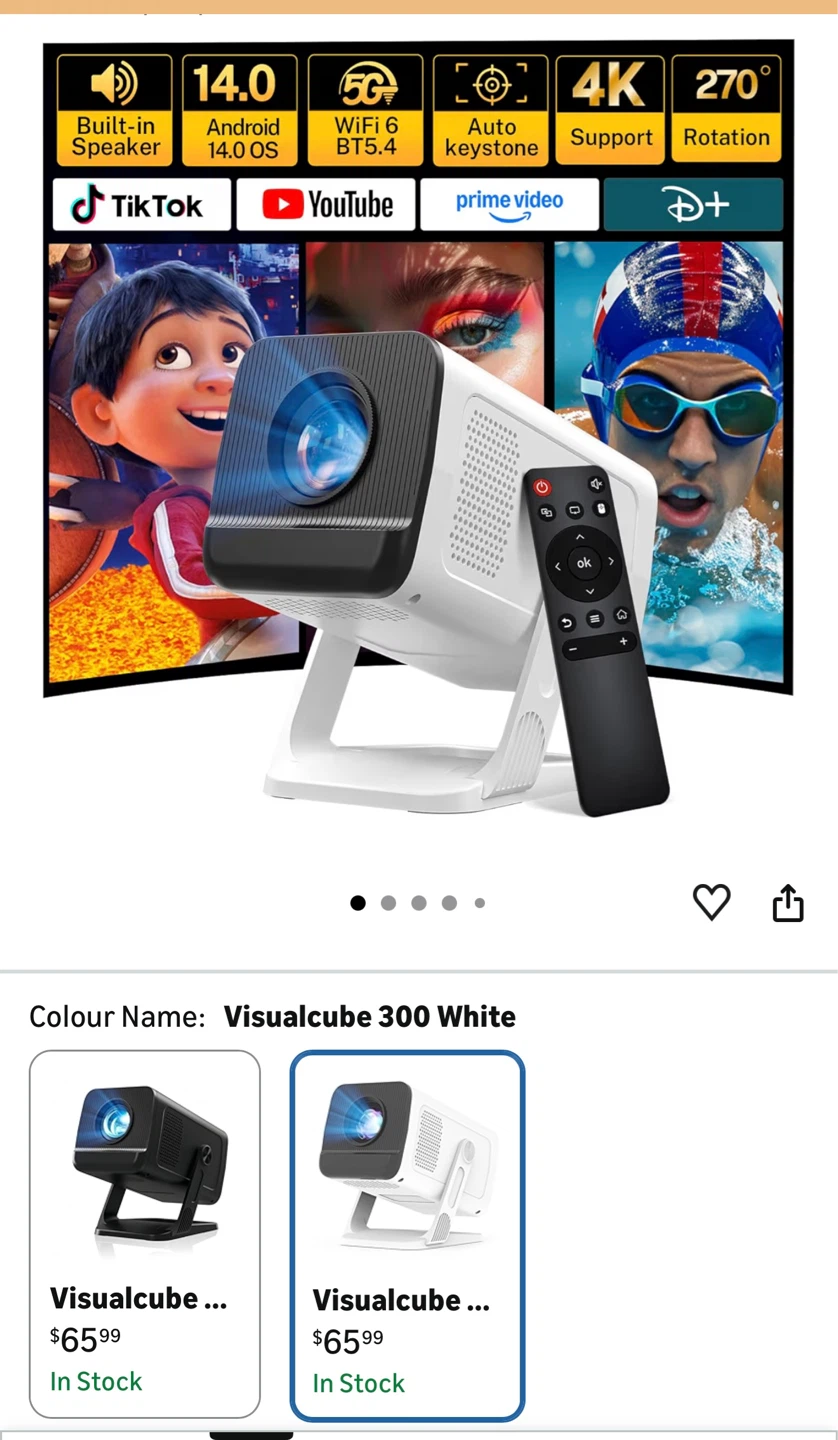 LYNCAST VisualCube 300 White Portable Projector