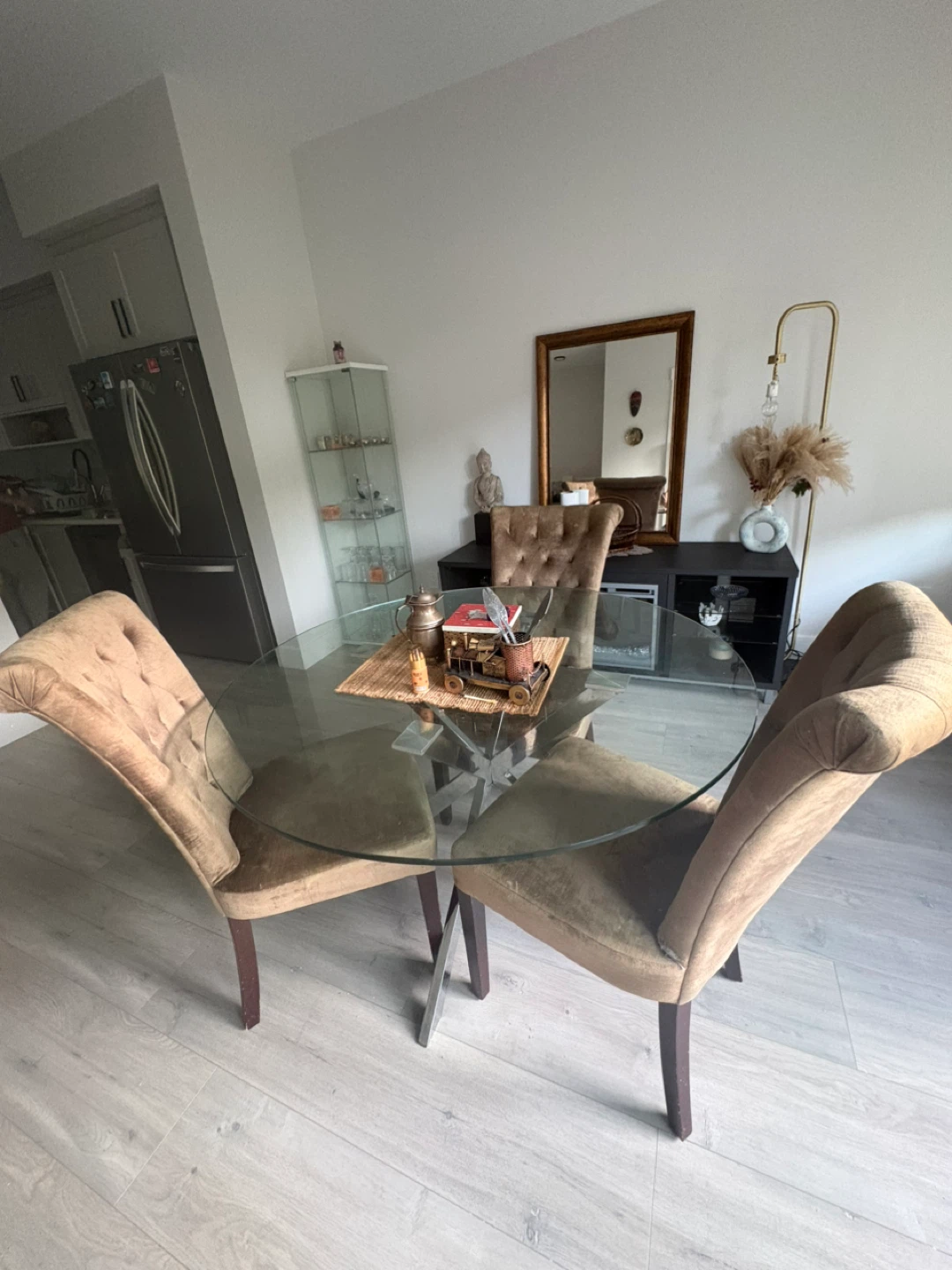 Glass Top Dining Table + 3 chairs