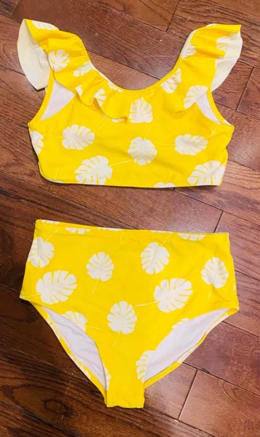 Girl’s Size 12 Yellow Print Ruffle Bikini 2 Piece Bathing Suit - photo 4