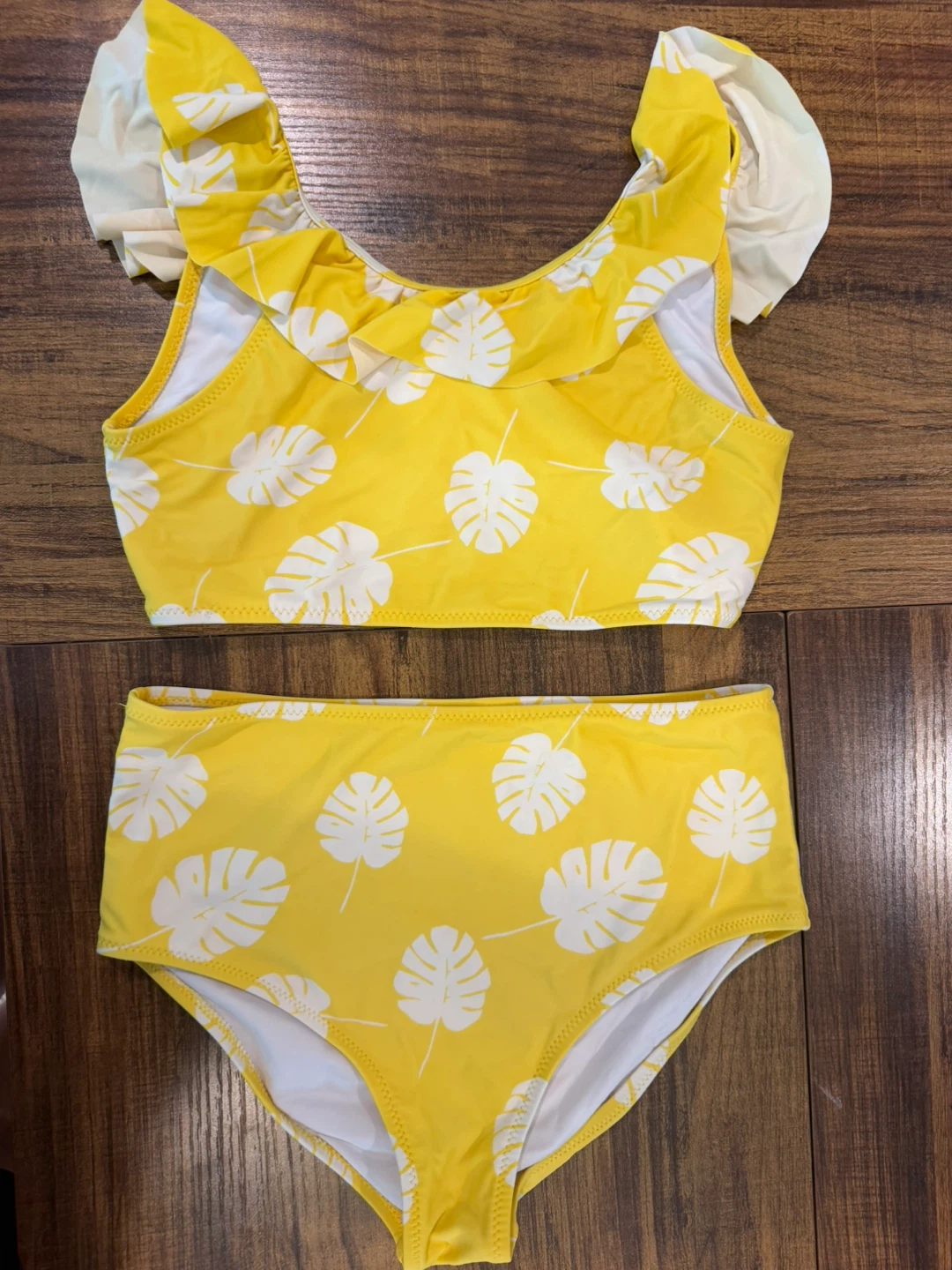 Girl’s Size 12 Yellow Print Ruffle Bikini 2 Piece Bathing Suit