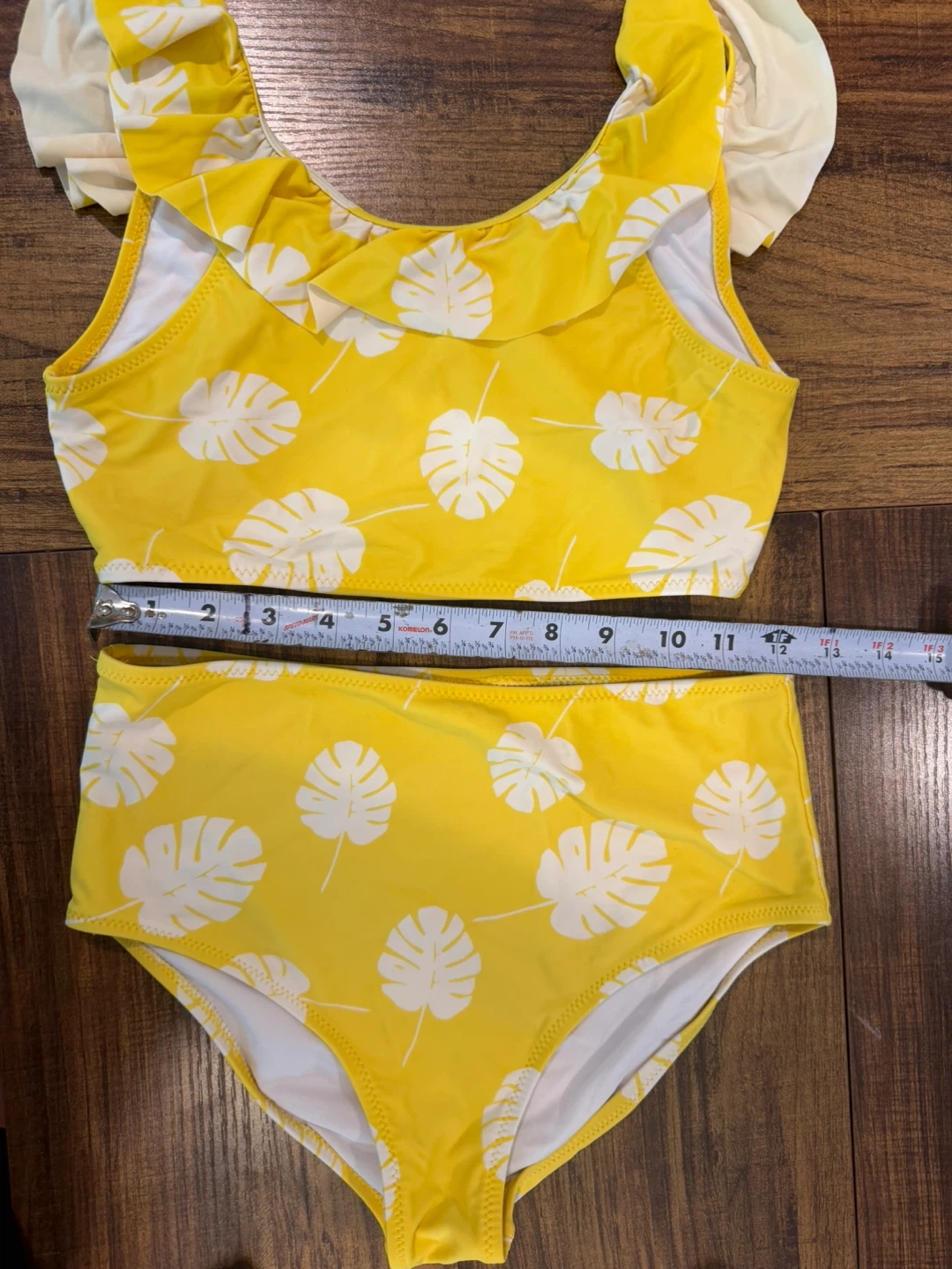 Girl’s Size 12 Yellow Print Ruffle Bikini 2 Piece Bathing Suit - photo 2