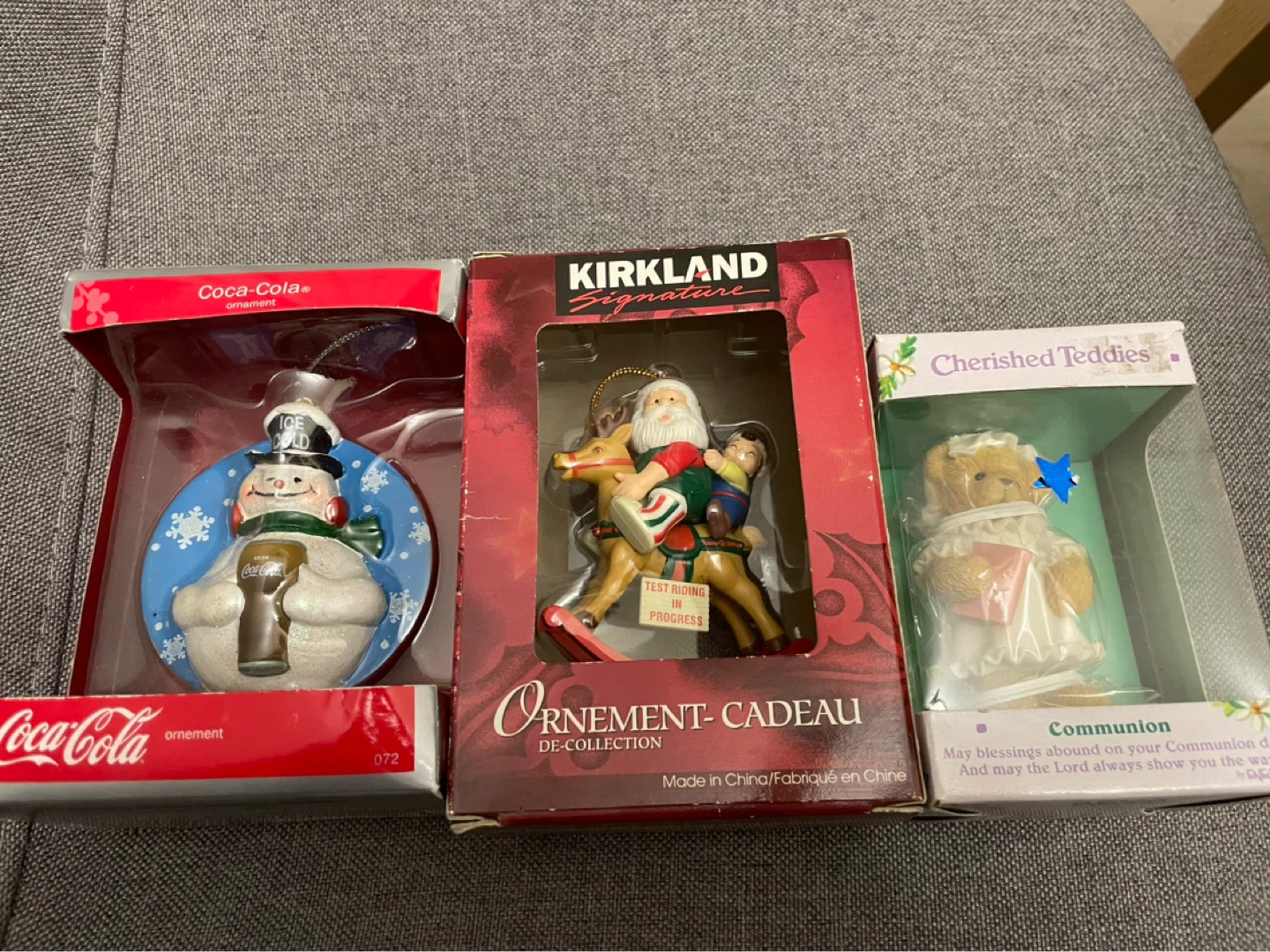 Santa Claus, snowman and Cherished Teddies Christmas Ornament