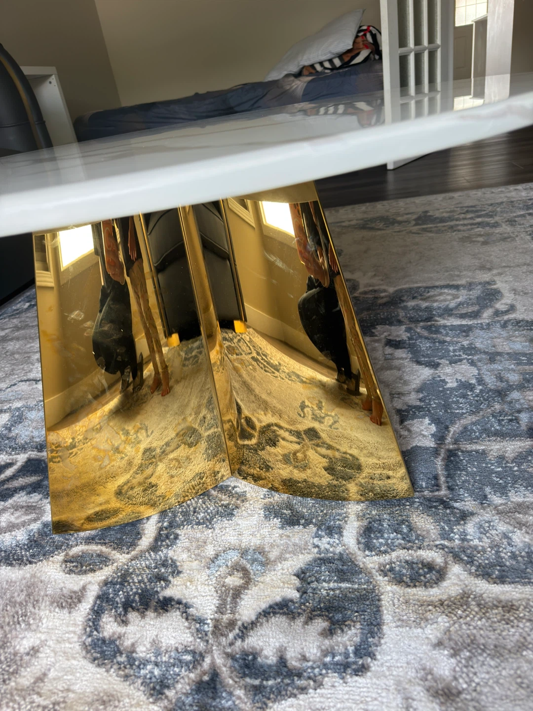 Round Marble Top Coffee Table with Gold Base