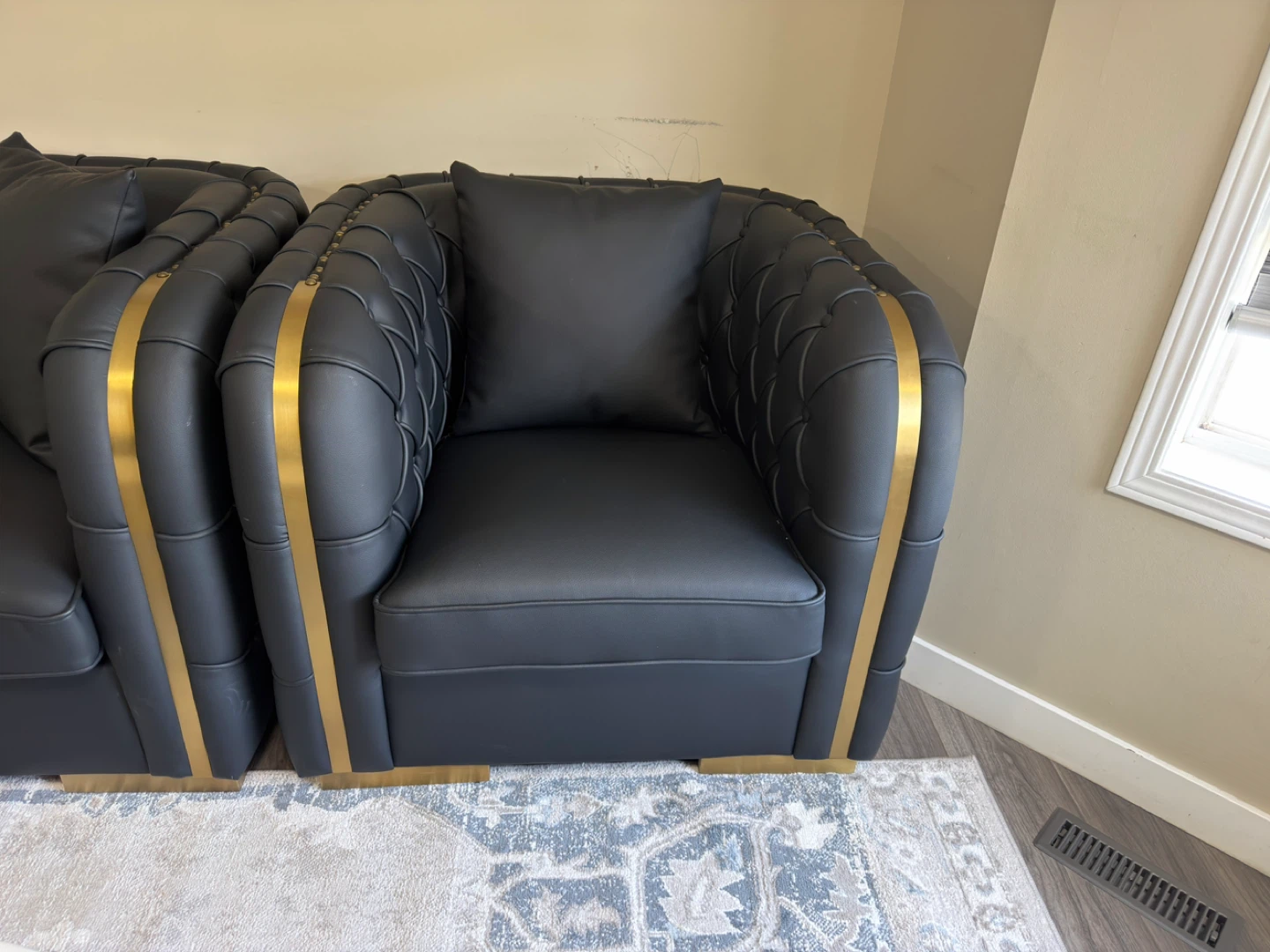 Black Tufted Sofa with Gold Accents - photo 2