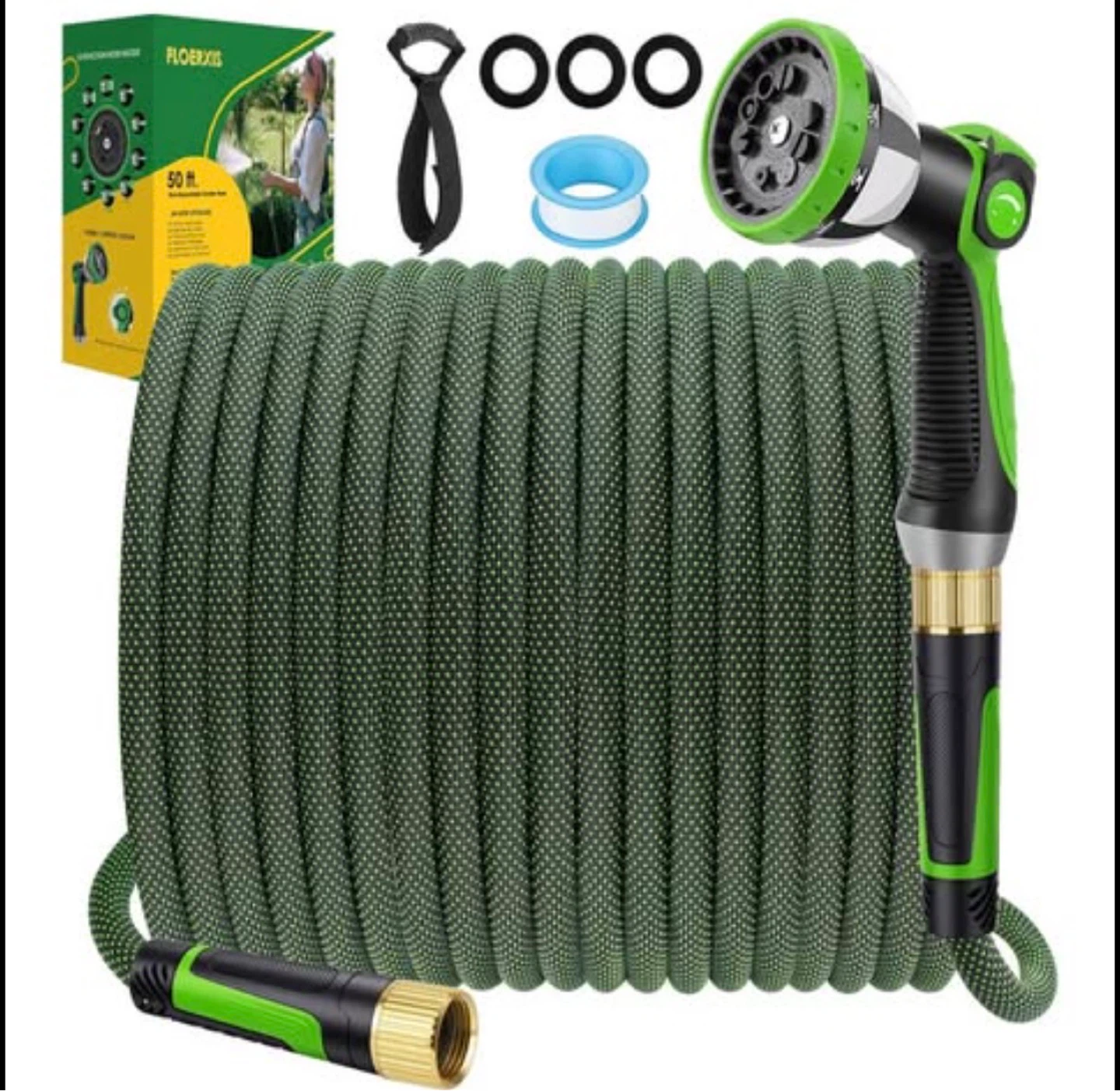 FLOERNOS 50ft Expandable Garden Hose with Spray Nozzle