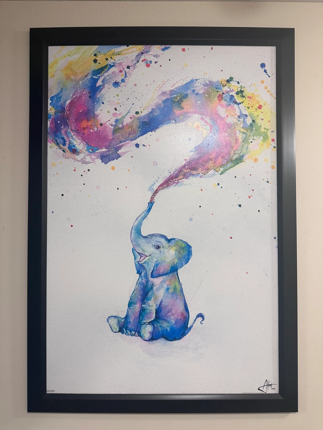 $50 obo - Large Framed Watercolour Painting of a Cute Elephant